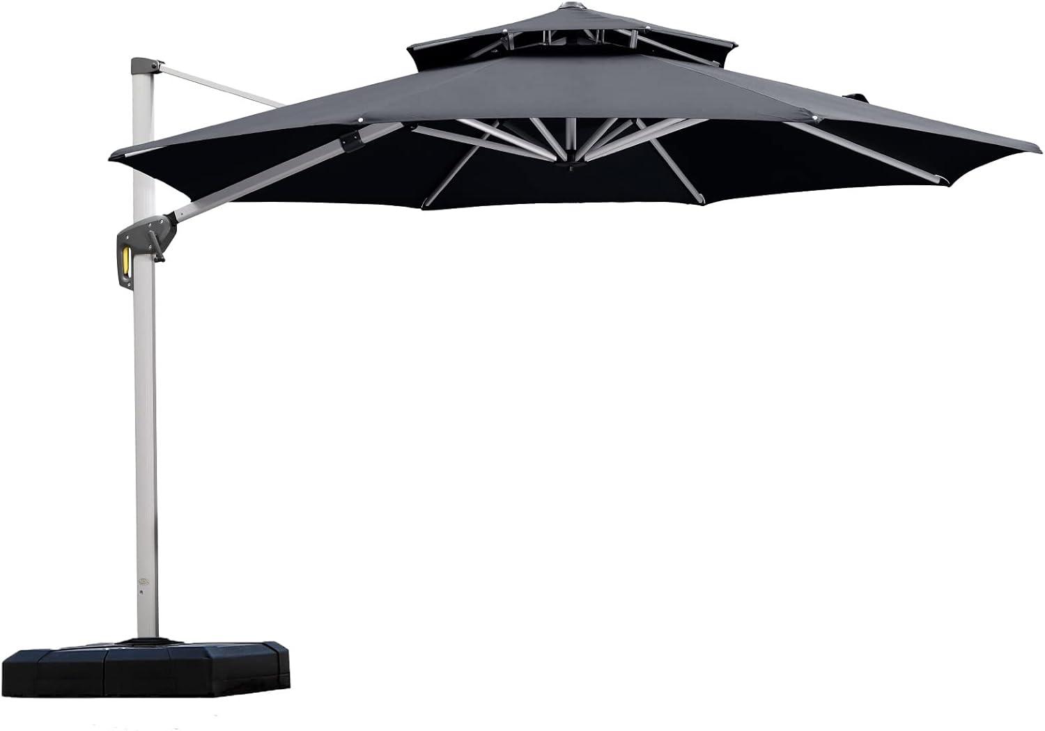 image:imagePURPLE LEAF 13 Feet Double Top Round Deluxe Patio Umbrella Offset Hanging Umbrella Outdoor Market Umbrella Garden Umbrella Turquoise BlueGrey