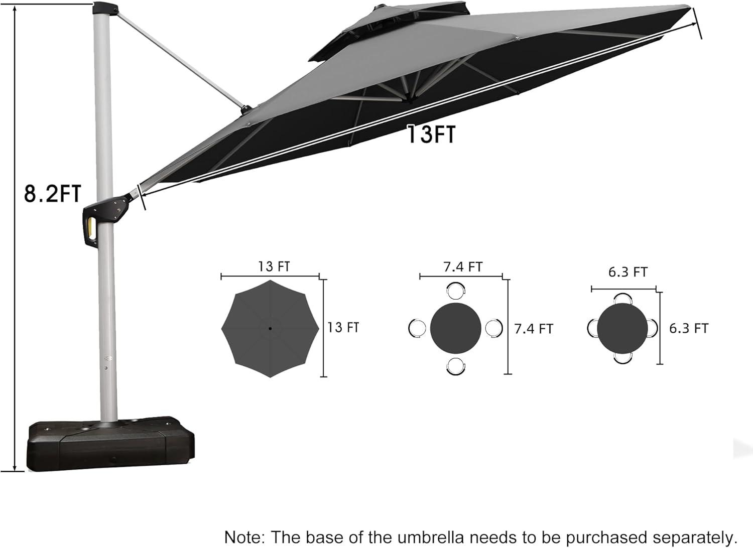 image:imagePURPLE LEAF 13 Feet Double Top Round Deluxe Patio Umbrella Offset Hanging Umbrella Outdoor Market Umbrella Garden Umbrella Turquoise BlueGrey