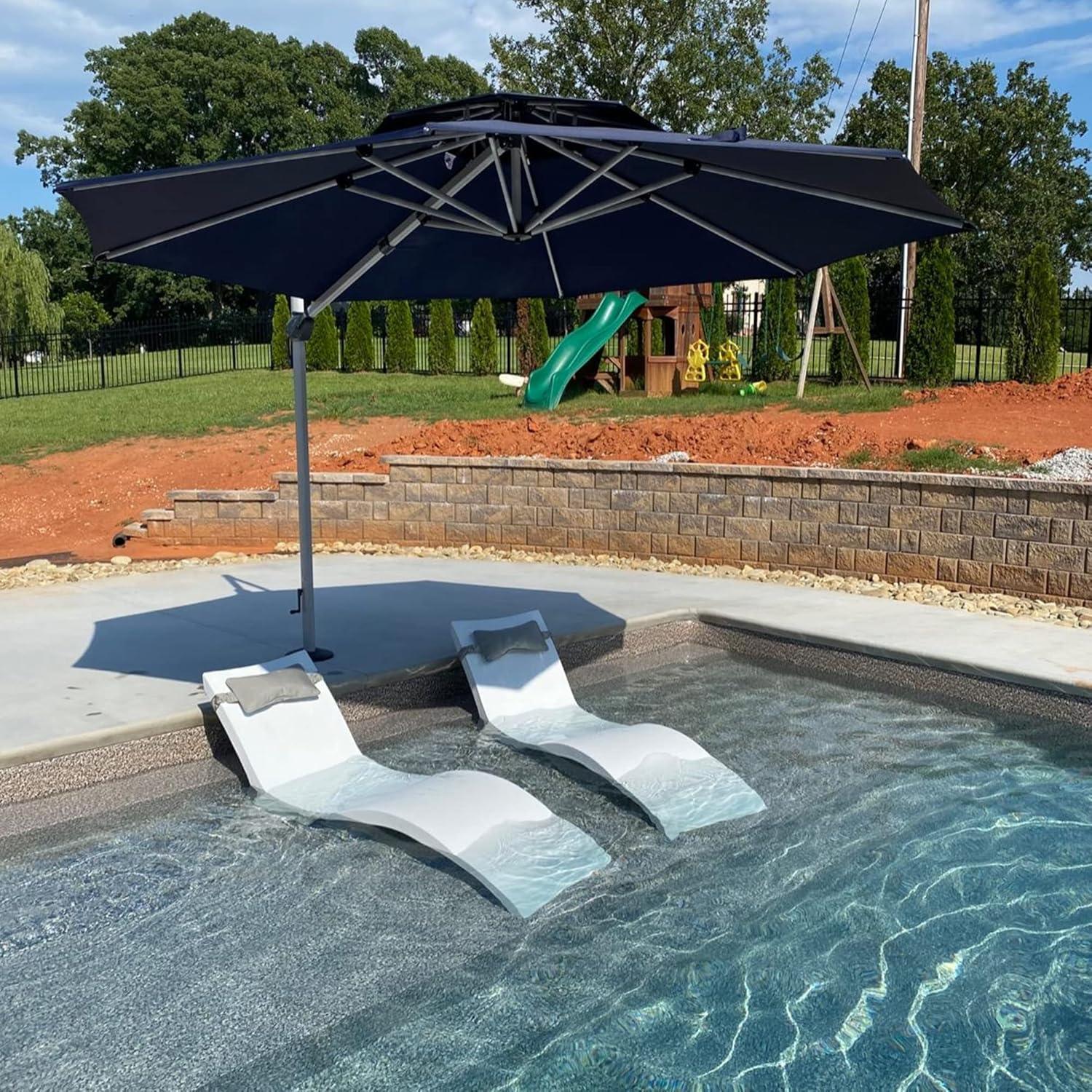 image:imagePURPLE LEAF 13 Feet Double Top Round Deluxe Patio Umbrella Offset Hanging Umbrella Outdoor Market Umbrella Garden Umbrella Turquoise BlueNavy Blue