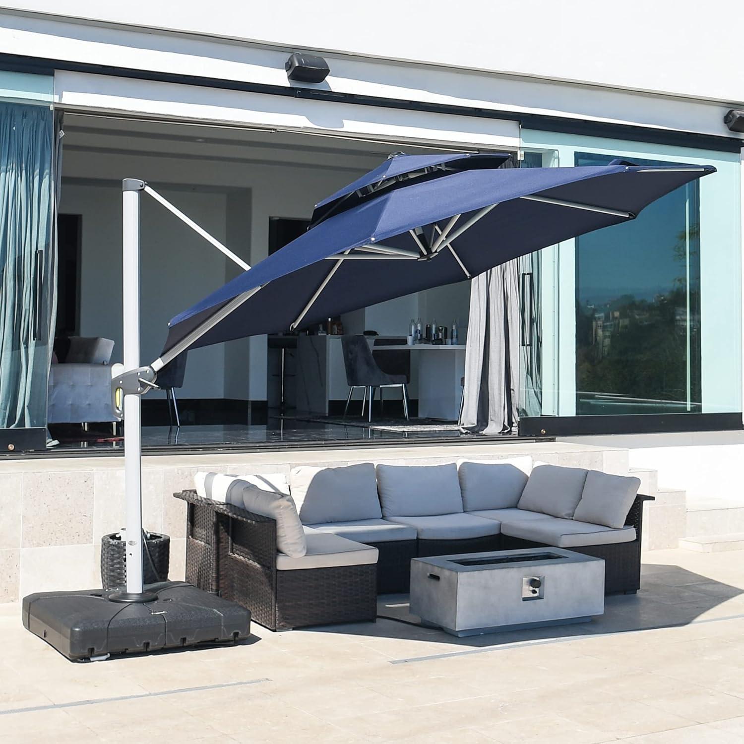 image:imagePURPLE LEAF 13 Feet Double Top Round Deluxe Patio Umbrella Offset Hanging Umbrella Outdoor Market Umbrella Garden Umbrella Turquoise BlueNavy Blue