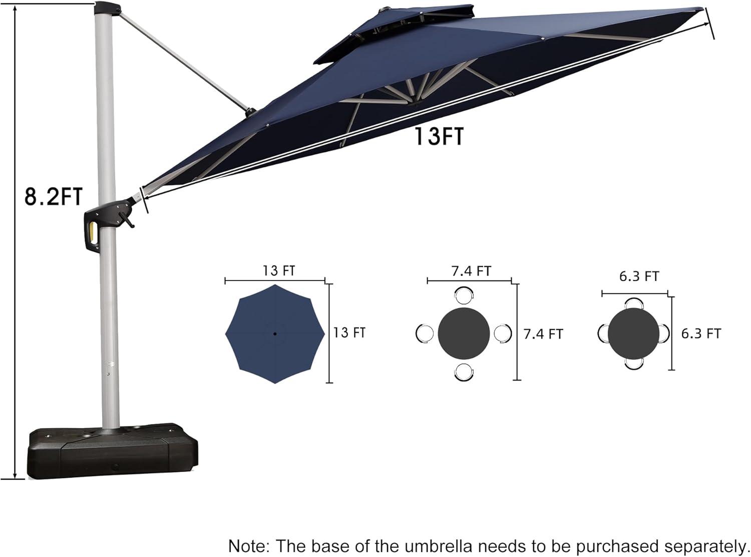image:imagePURPLE LEAF 13 Feet Double Top Round Deluxe Patio Umbrella Offset Hanging Umbrella Outdoor Market Umbrella Garden Umbrella Turquoise BlueNavy Blue