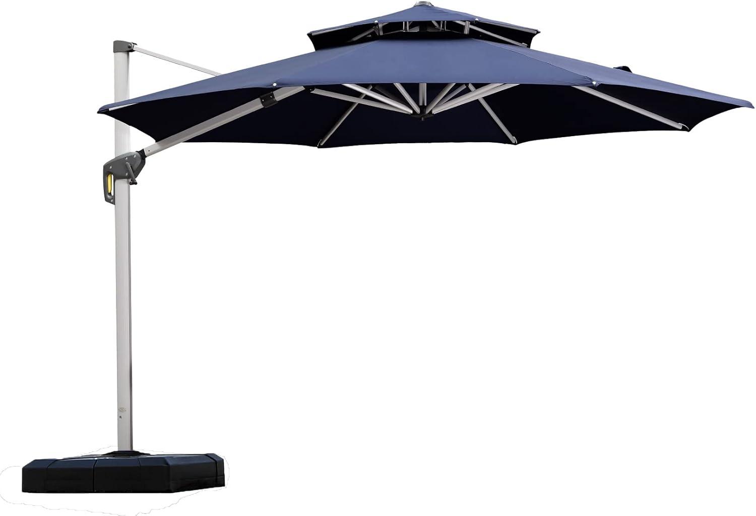 image:imagePURPLE LEAF 13 Feet Double Top Round Deluxe Patio Umbrella Offset Hanging Umbrella Outdoor Market Umbrella Garden Umbrella Turquoise BlueNavy Blue