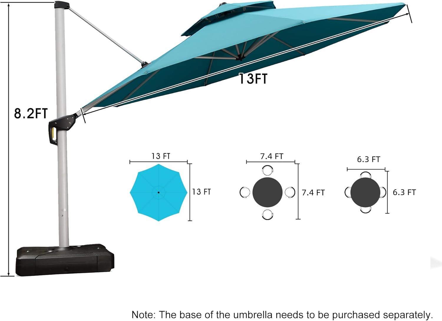image:imagePURPLE LEAF 13 Feet Double Top Round Deluxe Patio Umbrella Offset Hanging Umbrella Outdoor Market Umbrella Garden Umbrella Turquoise BlueTurquoise Blue