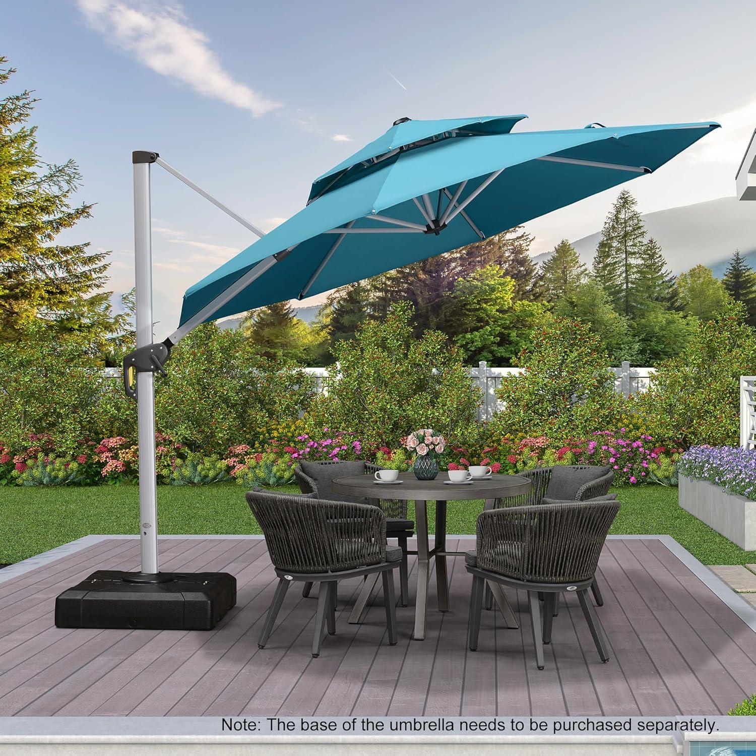 image:imagePURPLE LEAF 13 Feet Double Top Round Deluxe Patio Umbrella Offset Hanging Umbrella Outdoor Market Umbrella Garden Umbrella Turquoise BlueTurquoise Blue