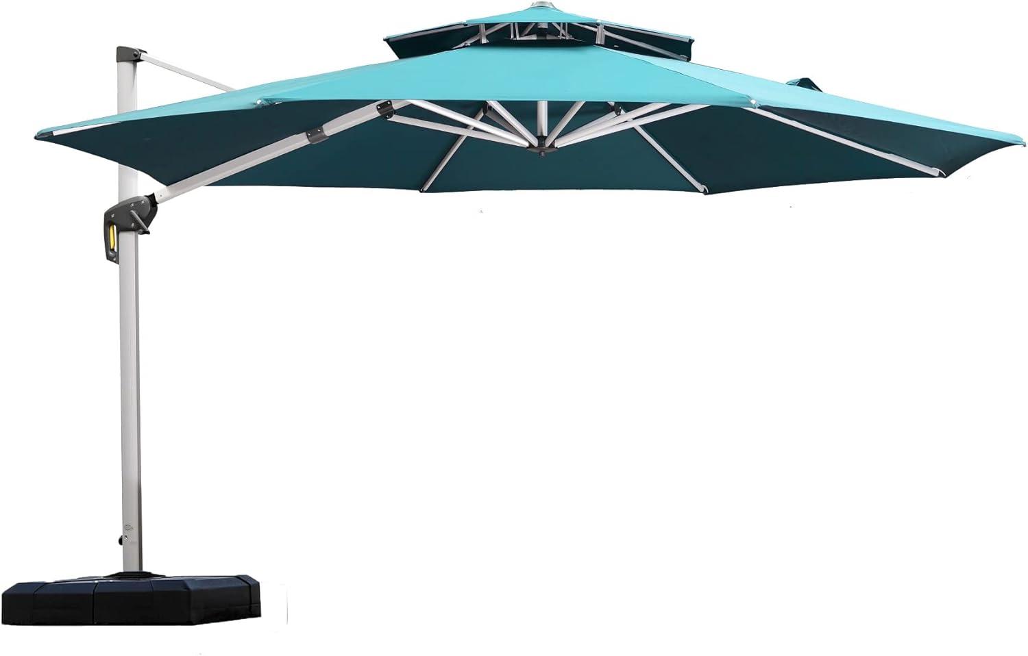 image:imagePURPLE LEAF 13 Feet Double Top Round Deluxe Patio Umbrella Offset Hanging Umbrella Outdoor Market Umbrella Garden Umbrella Turquoise BlueTurquoise Blue