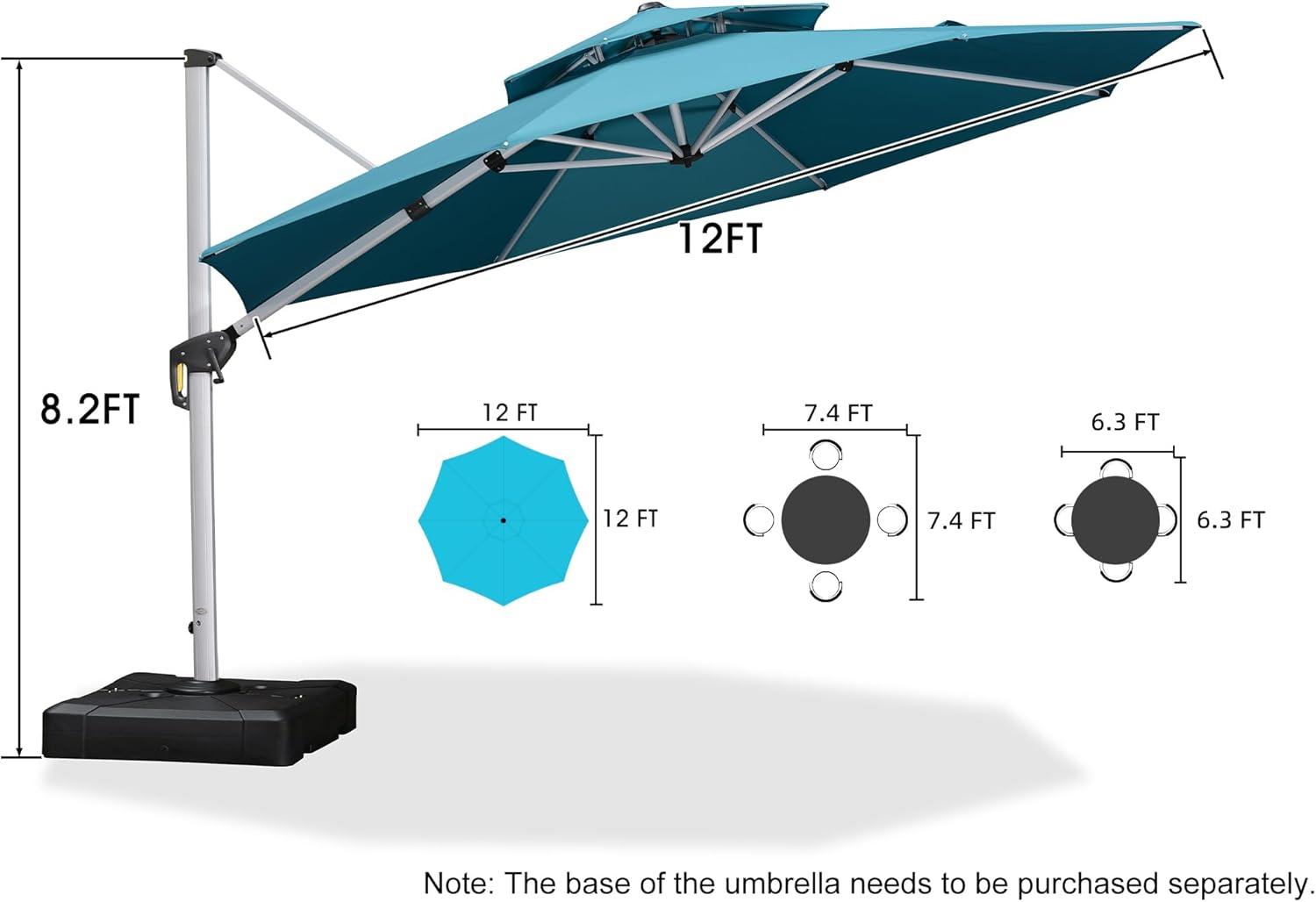 image:imagePURPLE LEAF 13 Feet Double Top Round Deluxe Patio Umbrella Offset Hanging Umbrella Outdoor Market Umbrella Garden Umbrella Turquoise BlueTurquoise Blue