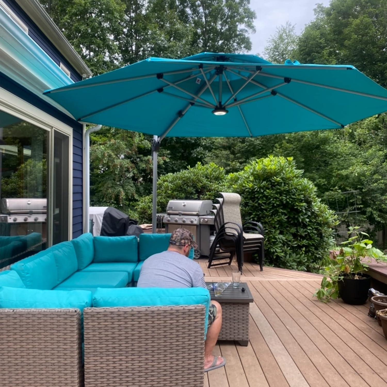 image:imagePURPLE LEAF 13 Feet Double Top Round Deluxe Patio Umbrella Offset Hanging Umbrella Outdoor Market Umbrella Garden Umbrella Turquoise BlueTurquoise Blue