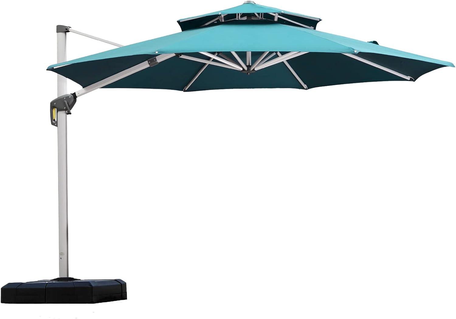 image:imagePURPLE LEAF 13 Feet Double Top Round Deluxe Patio Umbrella Offset Hanging Umbrella Outdoor Market Umbrella Garden Umbrella Turquoise BlueTurquoise Blue