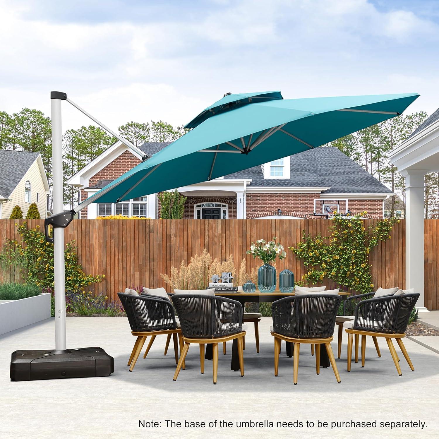 image:imagePURPLE LEAF 13 Feet Double Top Round Deluxe Patio Umbrella Offset Hanging Umbrella Outdoor Market Umbrella Garden Umbrella Turquoise BlueTurquoise Blue