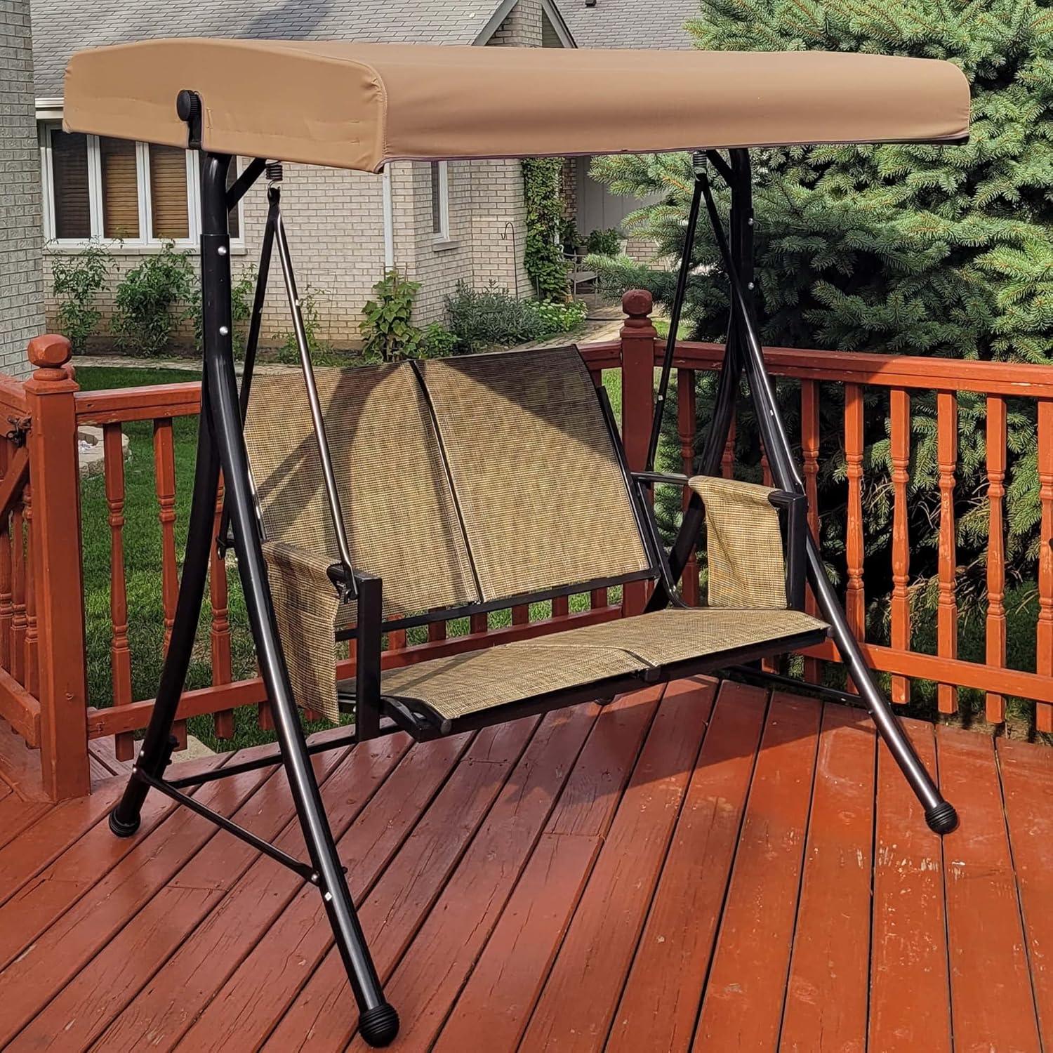 image:imagePURPLE LEAF 3Seat Deluxe Outdoor Patio Porch Swing with Weather Resistant Steel Frame Adjustable Tilt Canopy BeigeBeige