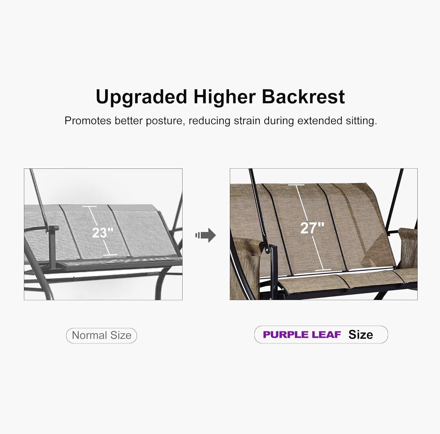 image:imagePURPLE LEAF 3Seat Deluxe Outdoor Patio Porch Swing with Weather Resistant Steel Frame Adjustable Tilt Canopy BeigeBeige