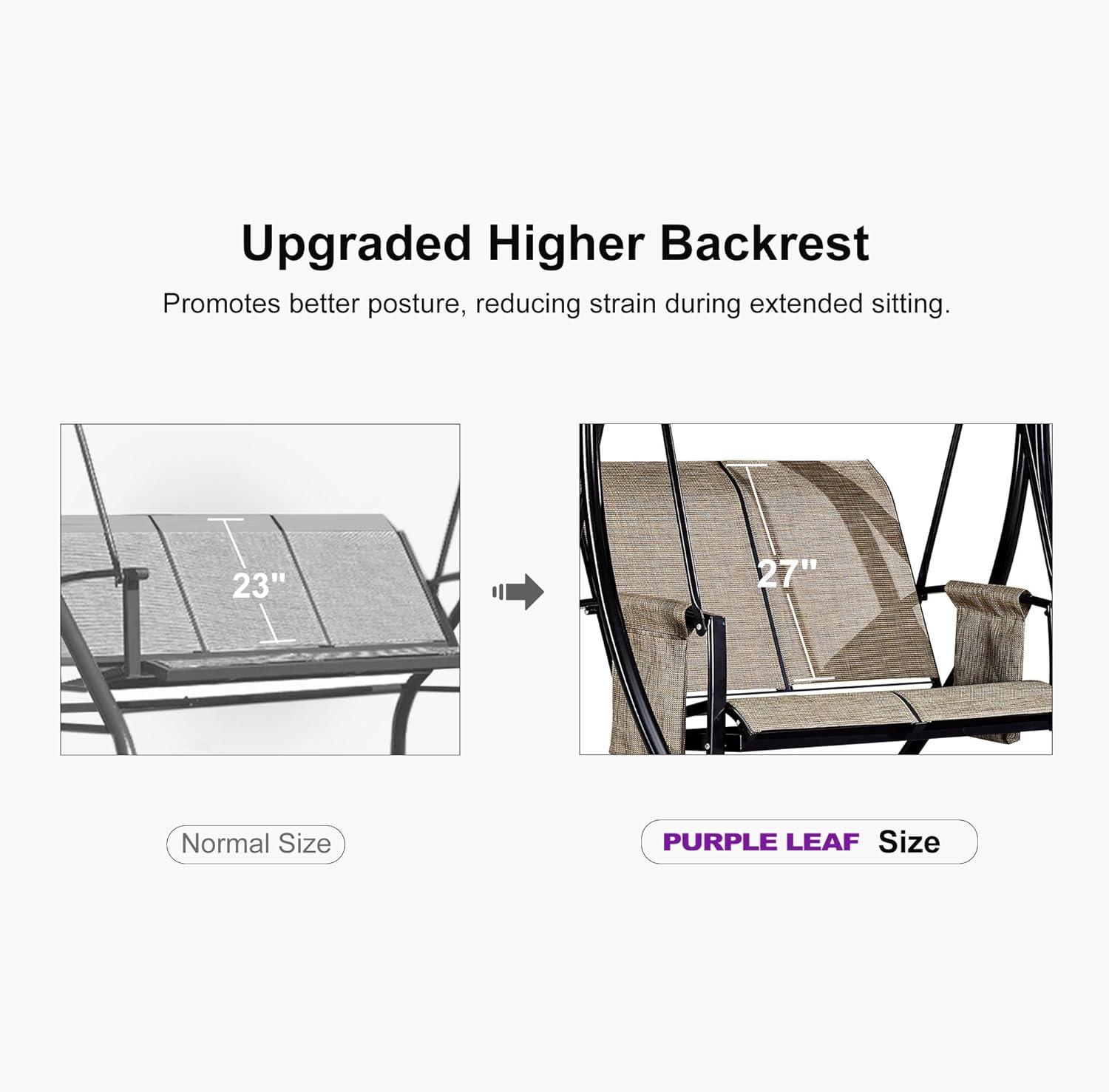 image:imagePURPLE LEAF 3Seat Deluxe Outdoor Patio Porch Swing with Weather Resistant Steel Frame Adjustable Tilt Canopy BeigeBeige