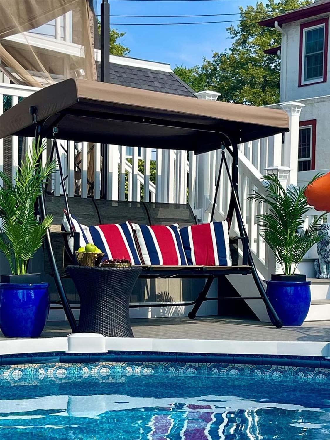 image:imagePURPLE LEAF 3Seat Deluxe Outdoor Patio Porch Swing with Weather Resistant Steel Frame Adjustable Tilt Canopy BeigeBeige