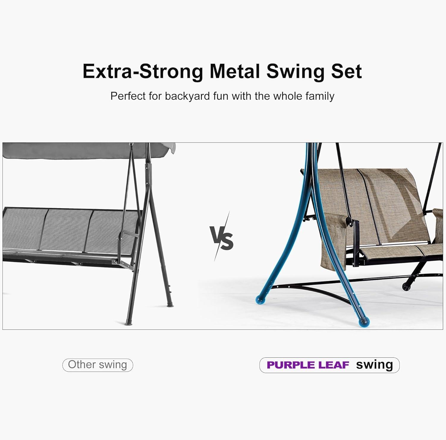 image:imagePURPLE LEAF 3Seat Deluxe Outdoor Patio Porch Swing with Weather Resistant Steel Frame Adjustable Tilt Canopy BeigeBeige