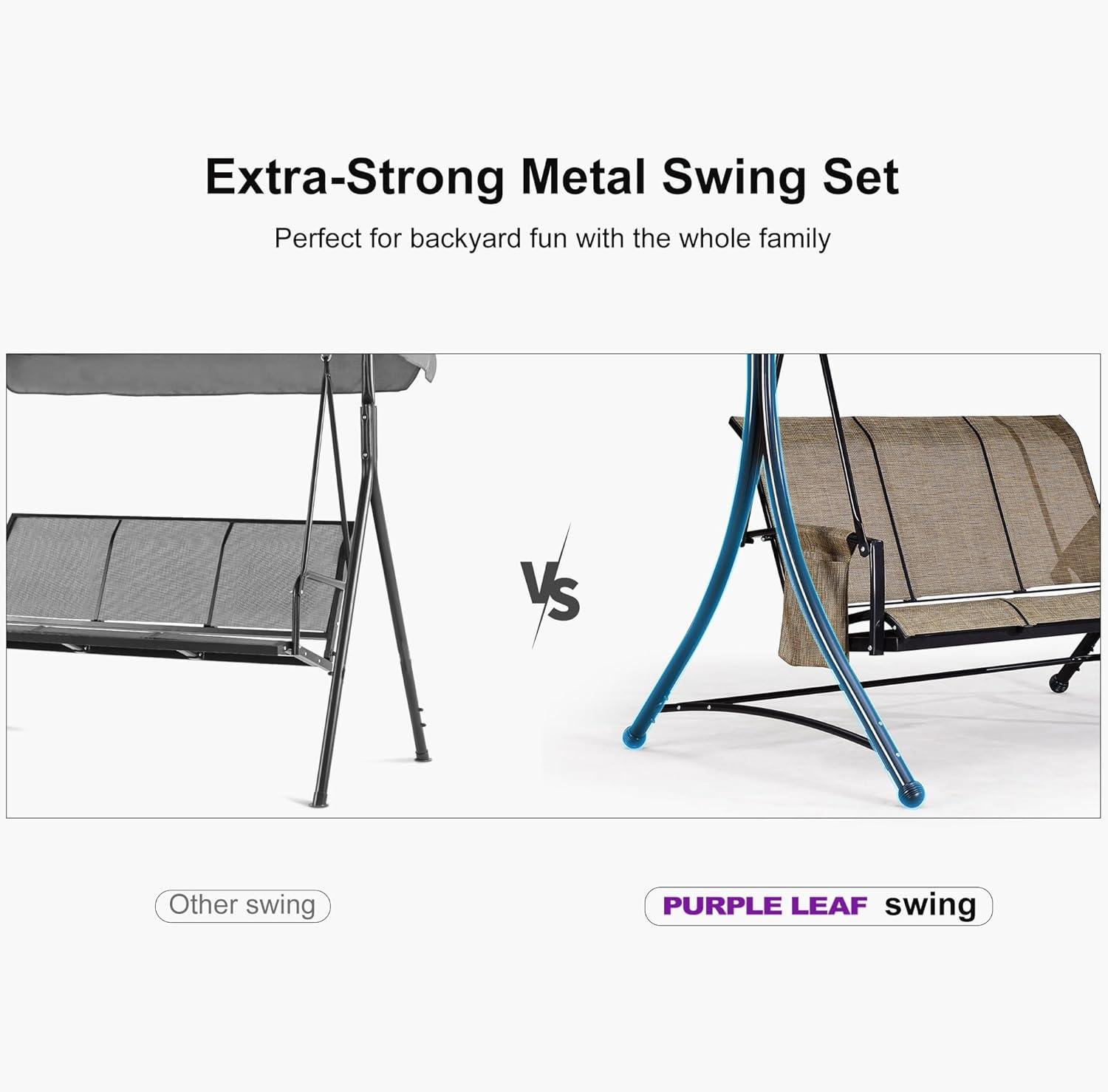 image:imagePURPLE LEAF 3Seat Deluxe Outdoor Patio Porch Swing with Weather Resistant Steel Frame Adjustable Tilt Canopy BeigeBeige