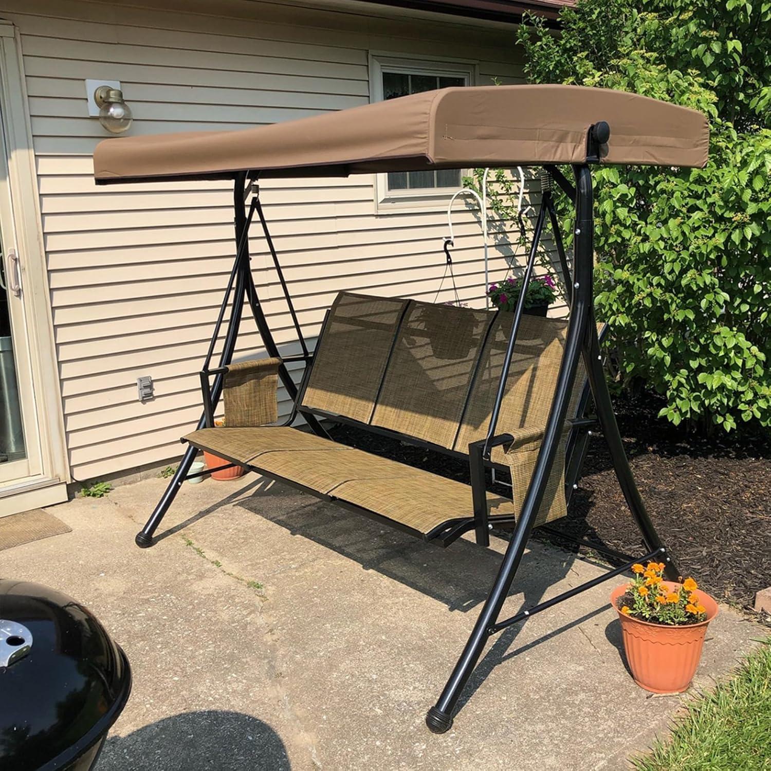 image:imagePURPLE LEAF 3Seat Deluxe Outdoor Patio Porch Swing with Weather Resistant Steel Frame Adjustable Tilt Canopy BeigeBeige