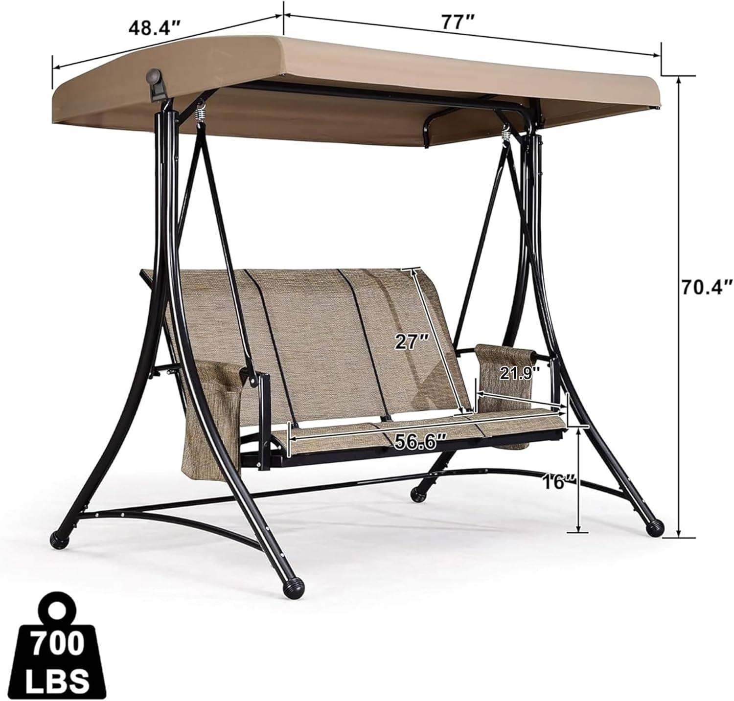 image:imagePURPLE LEAF 3Seat Deluxe Outdoor Patio Porch Swing with Weather Resistant Steel Frame Adjustable Tilt Canopy BeigeBeige