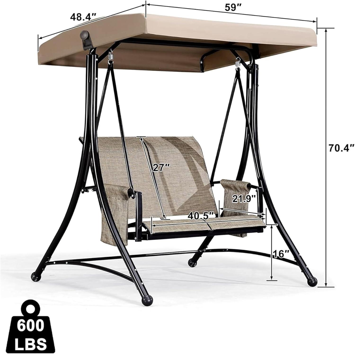 image:imagePURPLE LEAF 3Seat Deluxe Outdoor Patio Porch Swing with Weather Resistant Steel Frame Adjustable Tilt Canopy BeigeBeige