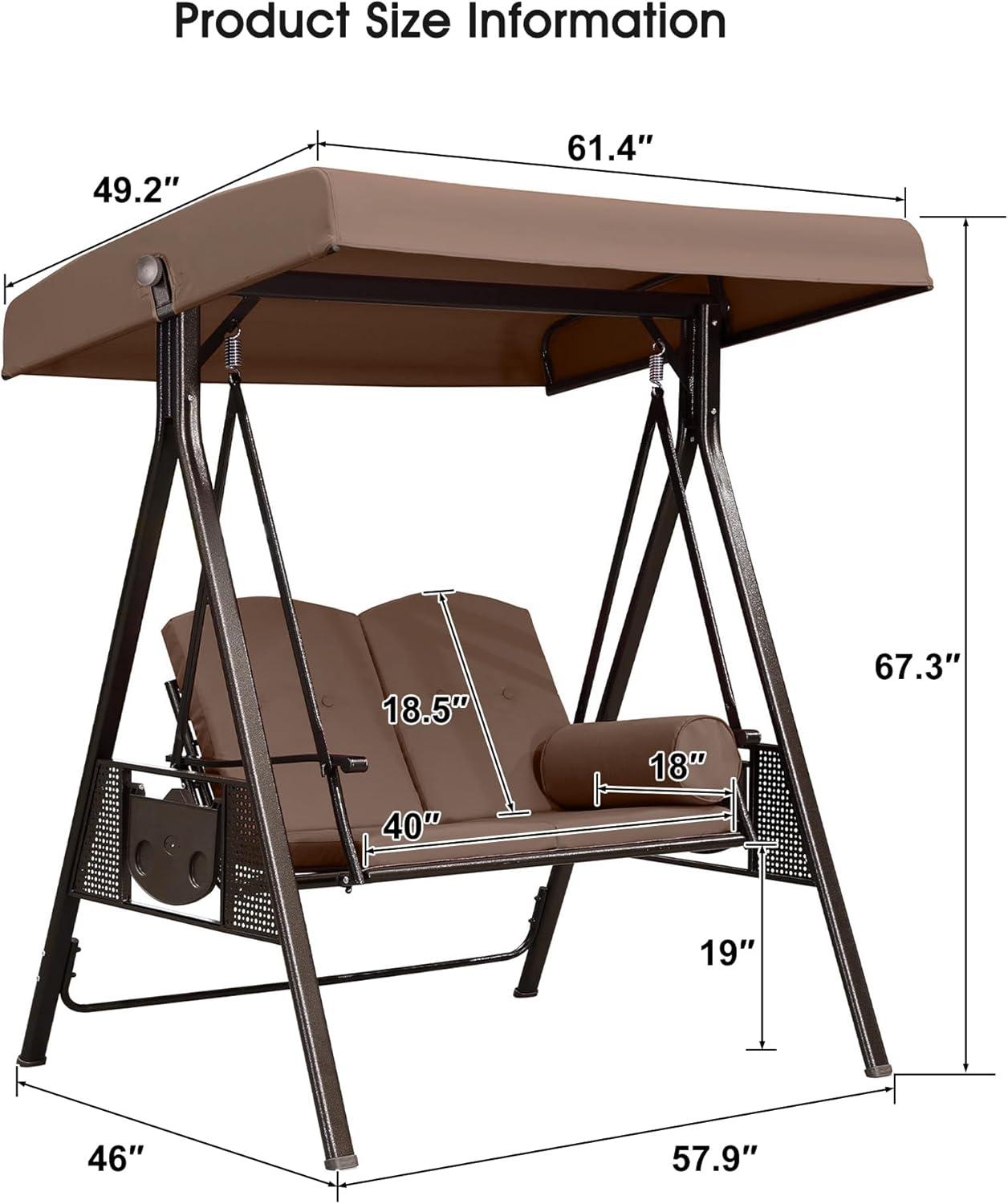 image:imagePURPLE LEAF 3Seat Deluxe Outdoor Patio Porch Swing with Weather Resistant Steel Frame Adjustable Tilt Canopy Cushions and Pillow Included BeigeBeige
