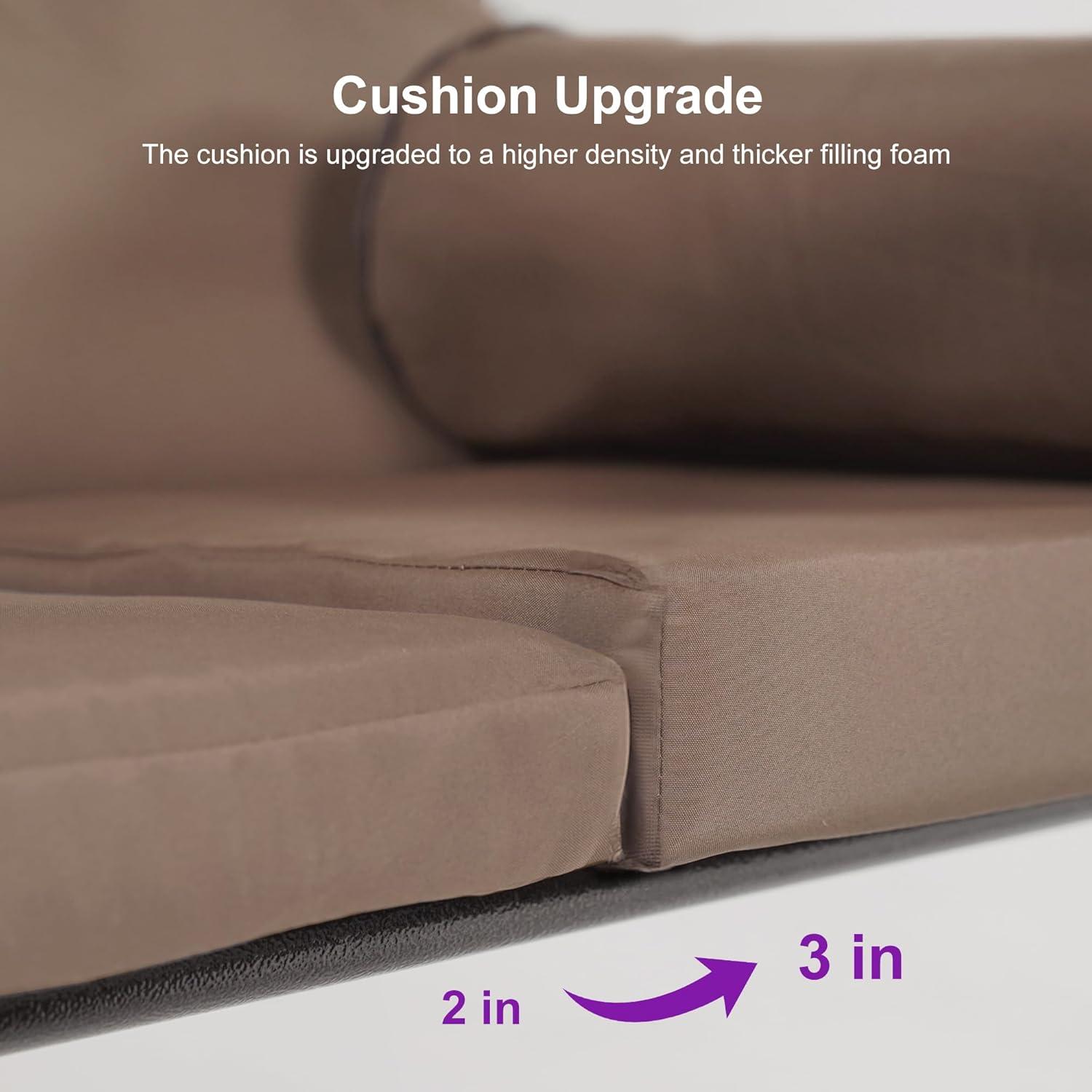 image:imagePURPLE LEAF 3Seat Deluxe Outdoor Patio Porch Swing with Weather Resistant Steel Frame Adjustable Tilt Canopy Cushions and Pillow Included BeigeBeige