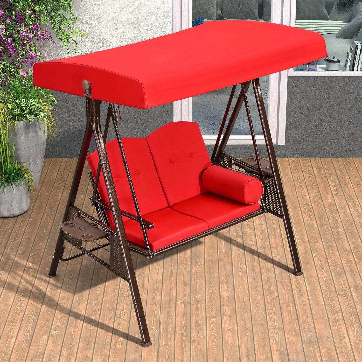 image:imagePURPLE LEAF 3Seat Deluxe Outdoor Patio Porch Swing with Weather Resistant Steel Frame Adjustable Tilt Canopy Cushions and Pillow Included BeigeTerra