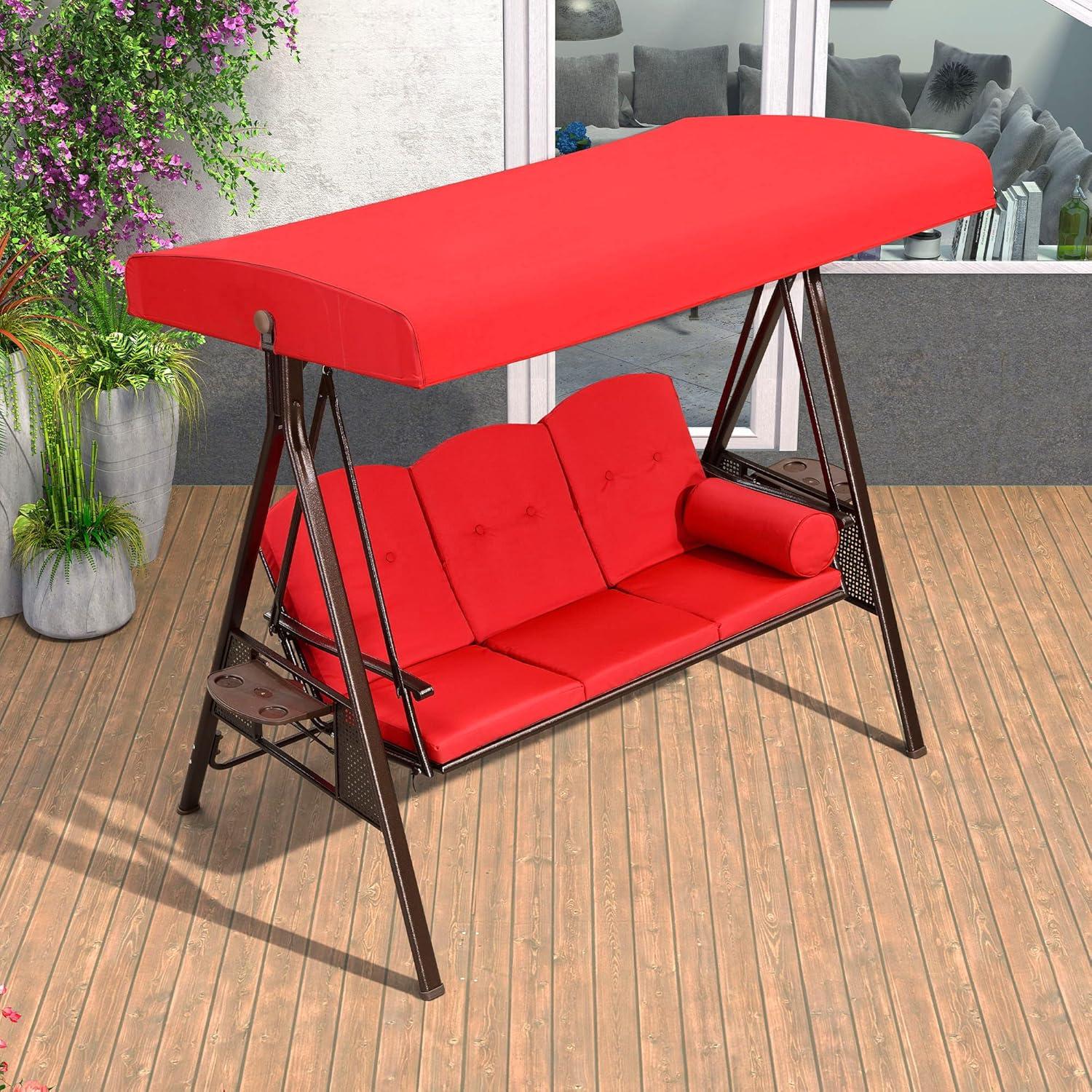 image:imagePURPLE LEAF 3Seat Deluxe Outdoor Patio Porch Swing with Weather Resistant Steel Frame Adjustable Tilt Canopy Cushions and Pillow Included BeigeTerra