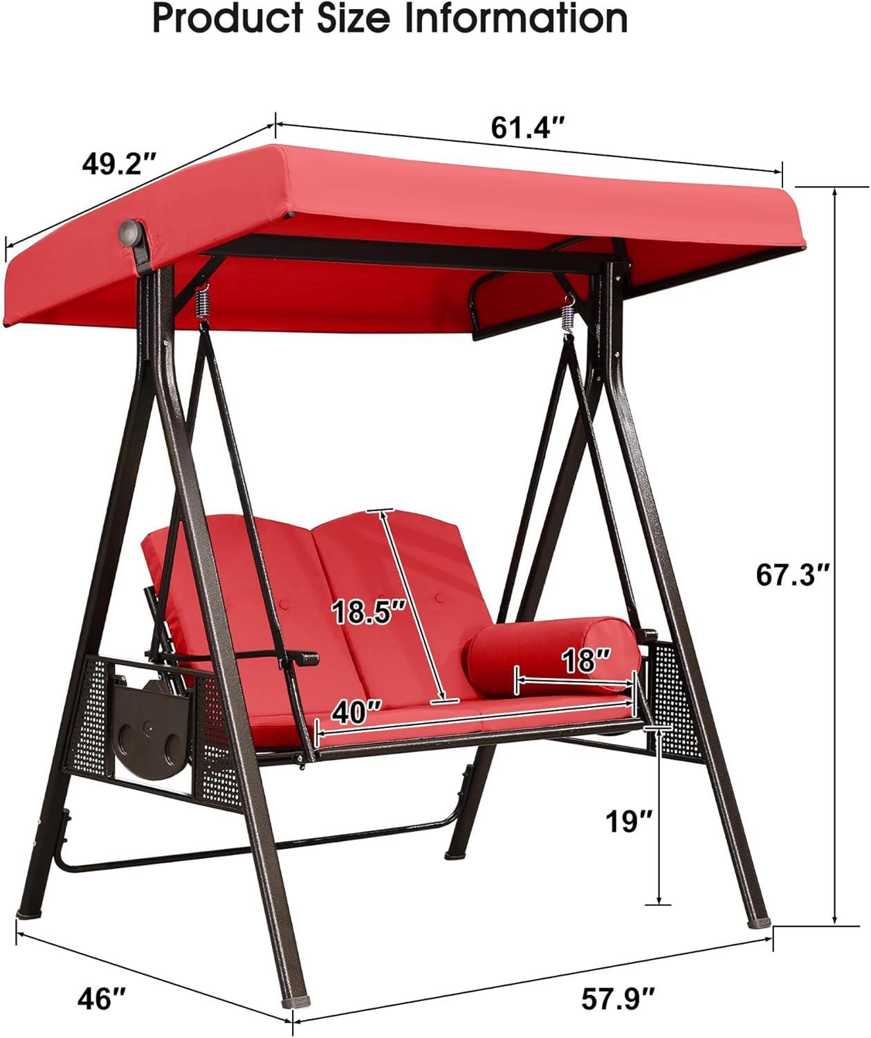 image:imagePURPLE LEAF 3Seat Deluxe Outdoor Patio Porch Swing with Weather Resistant Steel Frame Adjustable Tilt Canopy Cushions and Pillow Included BeigeTerra