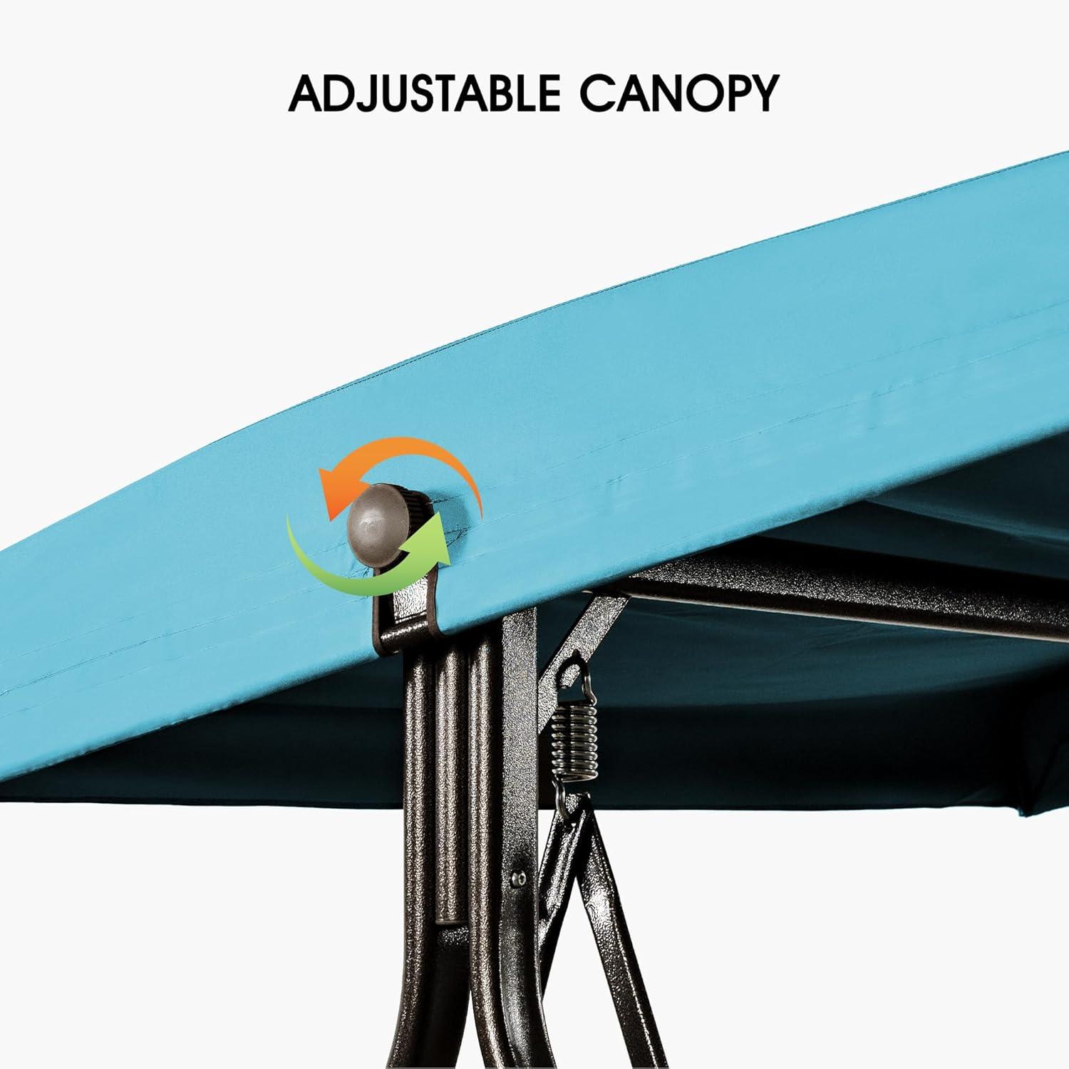 image:imagePURPLE LEAF 3Seat Deluxe Outdoor Patio Porch Swing with Weather Resistant Steel Frame Adjustable Tilt Canopy Cushions and Pillow Included BeigeTurquoise Blue