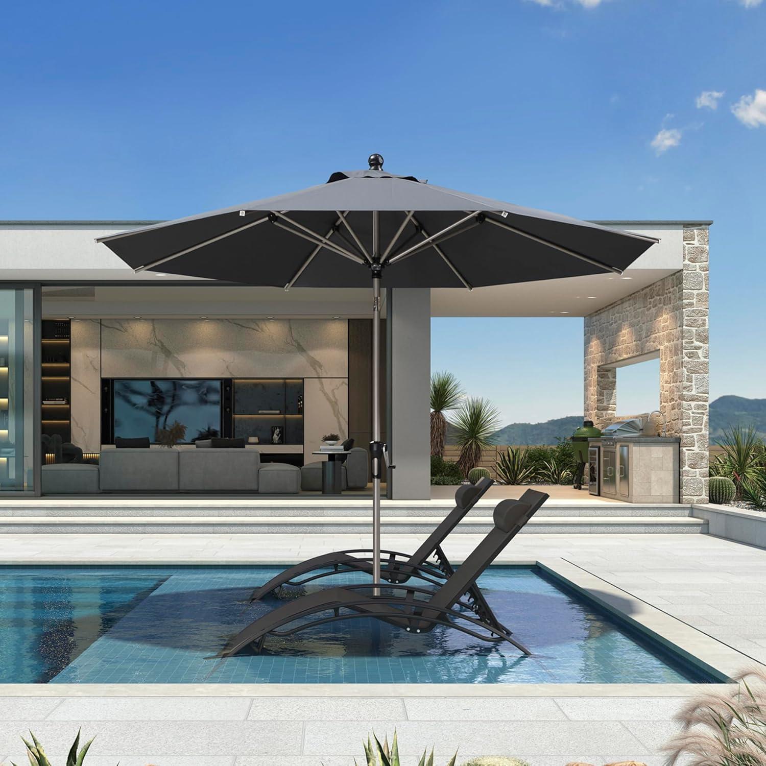 image:imagePURPLE LEAF 6 x 9 Rectangle Outdoor Umbrella for Patio with Tilt Adjustment Patio Table Umbrella for 3 Year Fade Resistant Aluminum Pool Market Umbrella for Deck Garden Patio Poolside or LawnGrey