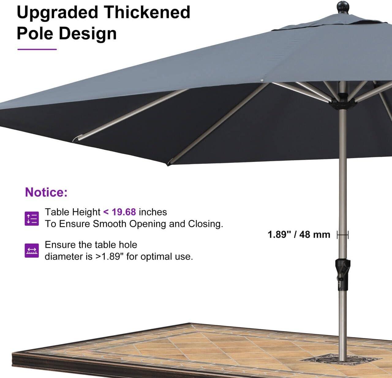 image:imagePURPLE LEAF 6 x 9 Rectangle Outdoor Umbrella for Patio with Tilt Adjustment Patio Table Umbrella for 3 Year Fade Resistant Aluminum Pool Market Umbrella for Deck Garden Patio Poolside or LawnGrey