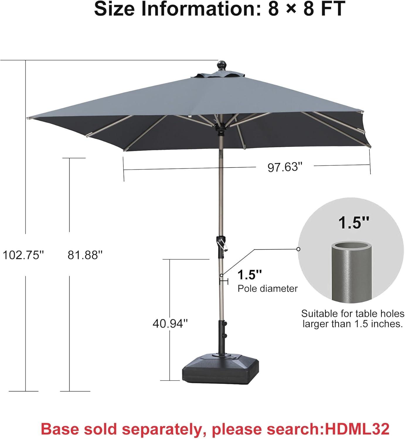 image:imagePURPLE LEAF 6 x 9 Rectangle Outdoor Umbrella for Patio with Tilt Adjustment Patio Table Umbrella for 3 Year Fade Resistant Aluminum Pool Market Umbrella for Deck Garden Patio Poolside or LawnGrey