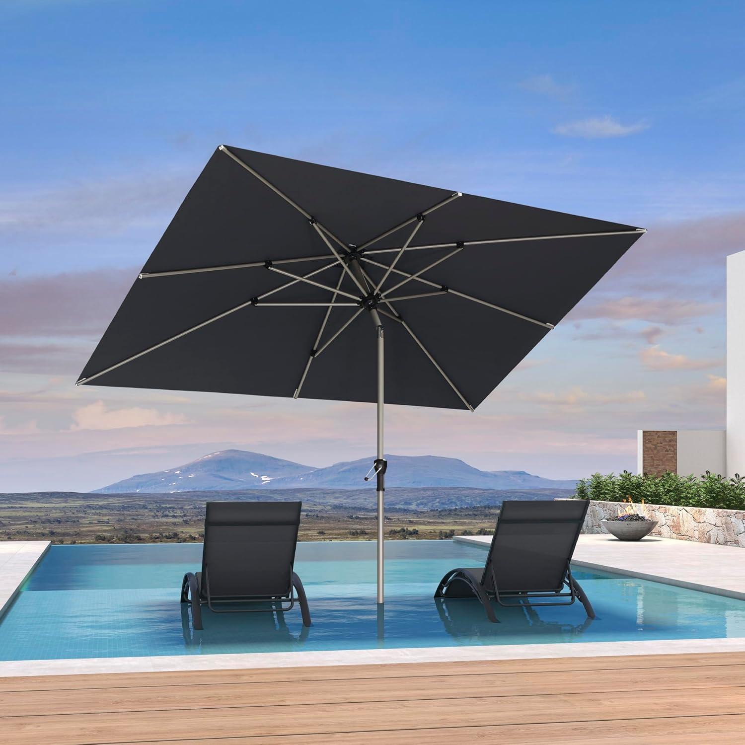 image:imagePURPLE LEAF 6 x 9 Rectangle Outdoor Umbrella for Patio with Tilt Adjustment Patio Table Umbrella for 3 Year Fade Resistant Aluminum Pool Market Umbrella for Deck Garden Patio Poolside or LawnGrey