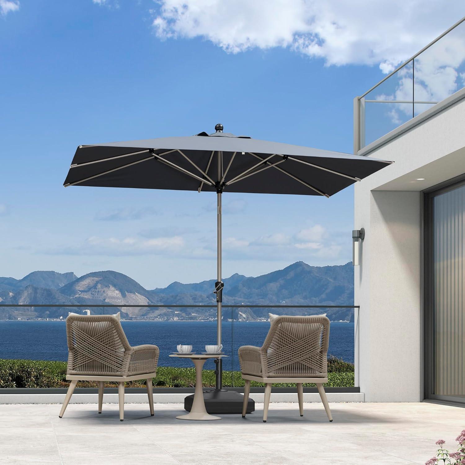 image:imagePURPLE LEAF 6 x 9 Rectangle Outdoor Umbrella for Patio with Tilt Adjustment Patio Table Umbrella for 3 Year Fade Resistant Aluminum Pool Market Umbrella for Deck Garden Patio Poolside or LawnGrey