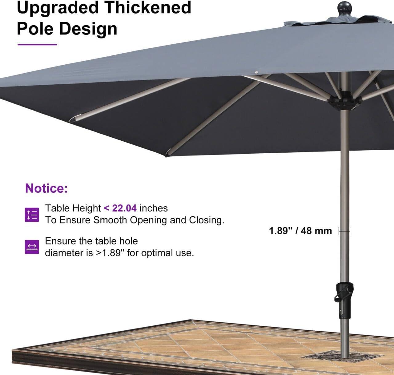 image:imagePURPLE LEAF 6 x 9 Rectangle Outdoor Umbrella for Patio with Tilt Adjustment Patio Table Umbrella for 3 Year Fade Resistant Aluminum Pool Market Umbrella for Deck Garden Patio Poolside or LawnGrey
