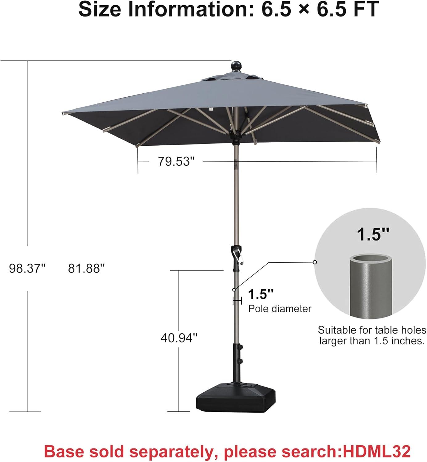 image:imagePURPLE LEAF 6 x 9 Rectangle Outdoor Umbrella for Patio with Tilt Adjustment Patio Table Umbrella for 3 Year Fade Resistant Aluminum Pool Market Umbrella for Deck Garden Patio Poolside or LawnGrey