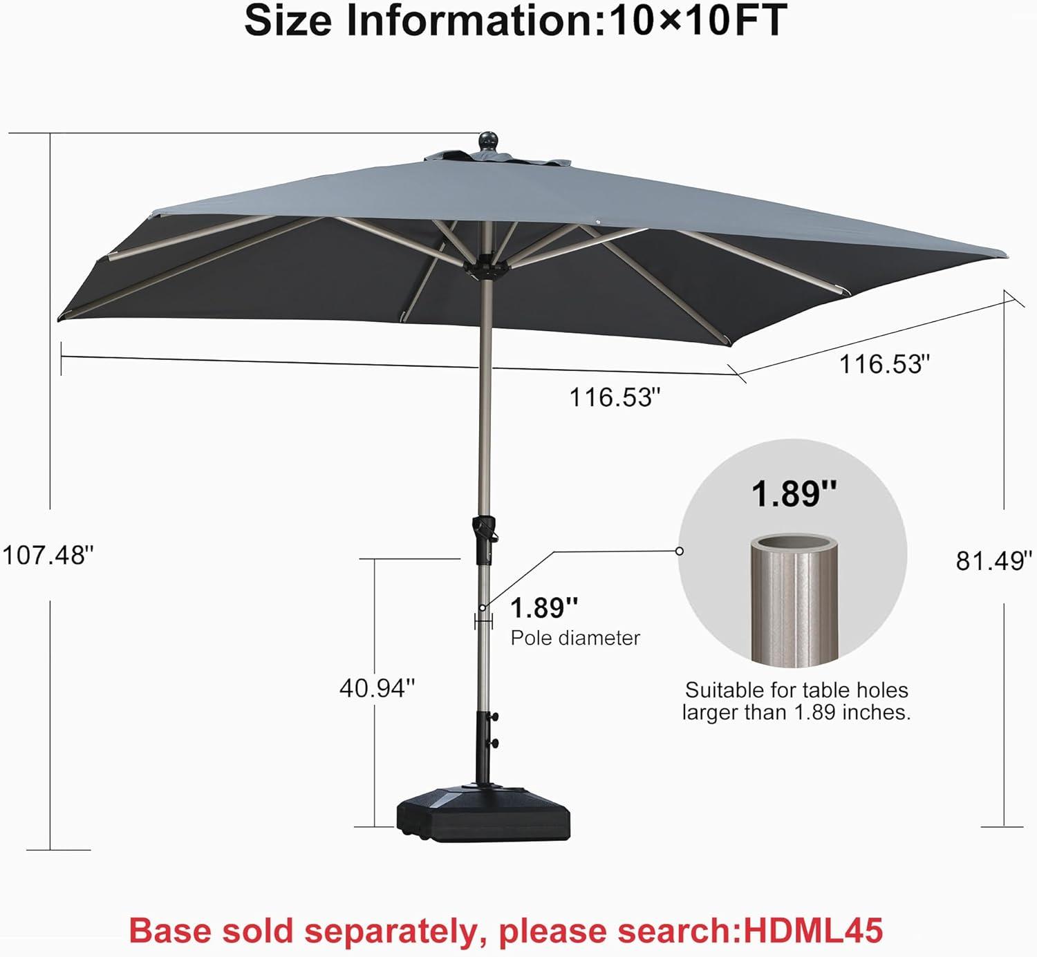 image:imagePURPLE LEAF 6 x 9 Rectangle Outdoor Umbrella for Patio with Tilt Adjustment Patio Table Umbrella for 3 Year Fade Resistant Aluminum Pool Market Umbrella for Deck Garden Patio Poolside or LawnGrey