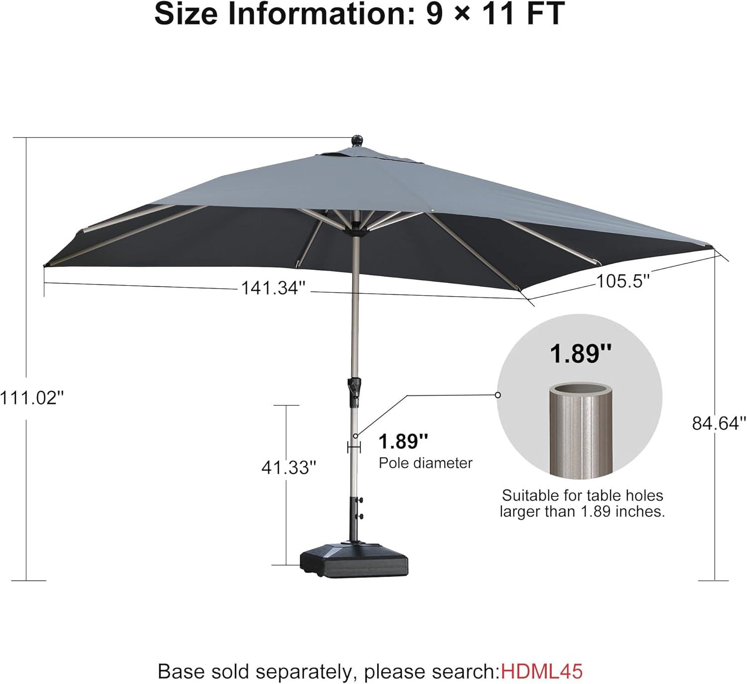 image:imagePURPLE LEAF 6 x 9 Rectangle Outdoor Umbrella for Patio with Tilt Adjustment Patio Table Umbrella for 3 Year Fade Resistant Aluminum Pool Market Umbrella for Deck Garden Patio Poolside or LawnGrey