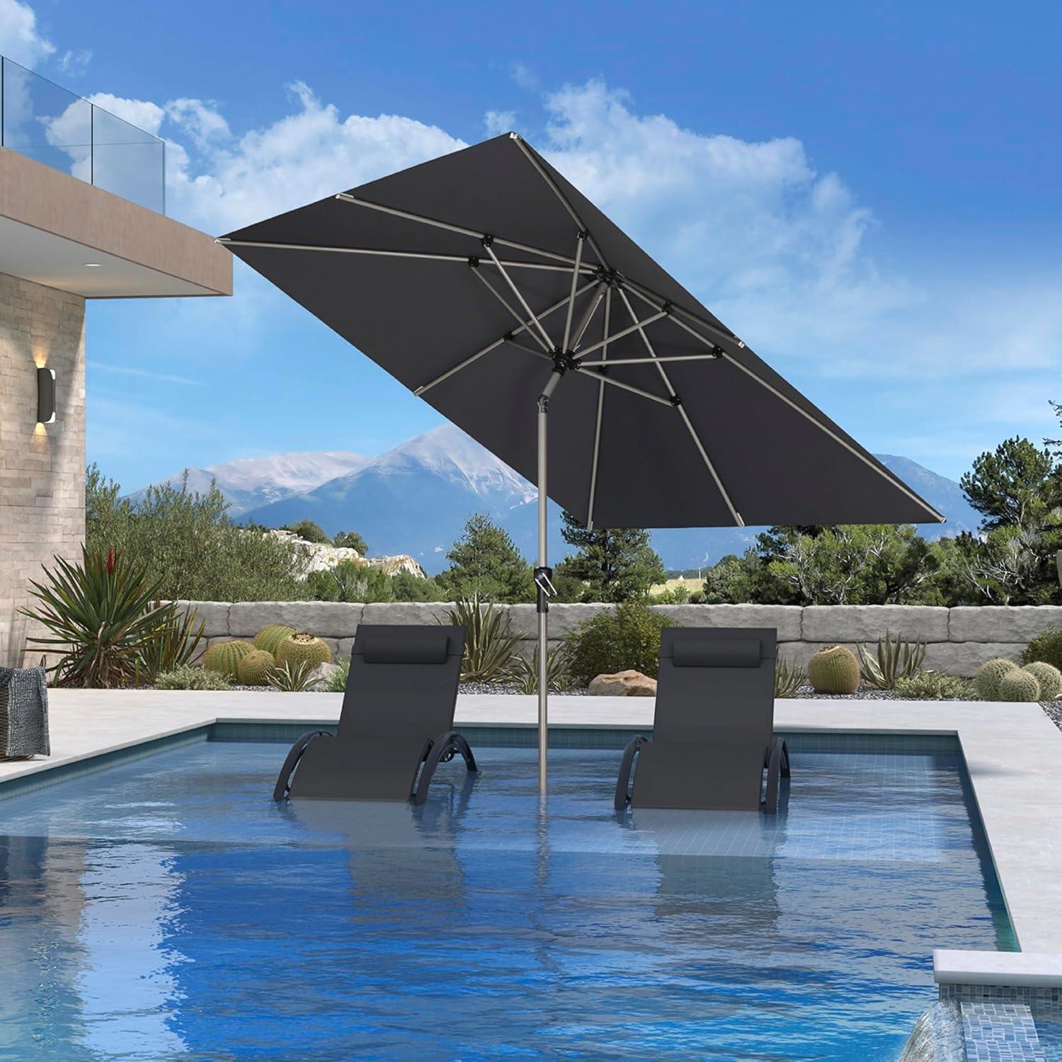 image:imagePURPLE LEAF 6 x 9 Rectangle Outdoor Umbrella for Patio with Tilt Adjustment Patio Table Umbrella for 3 Year Fade Resistant Aluminum Pool Market Umbrella for Deck Garden Patio Poolside or LawnGrey