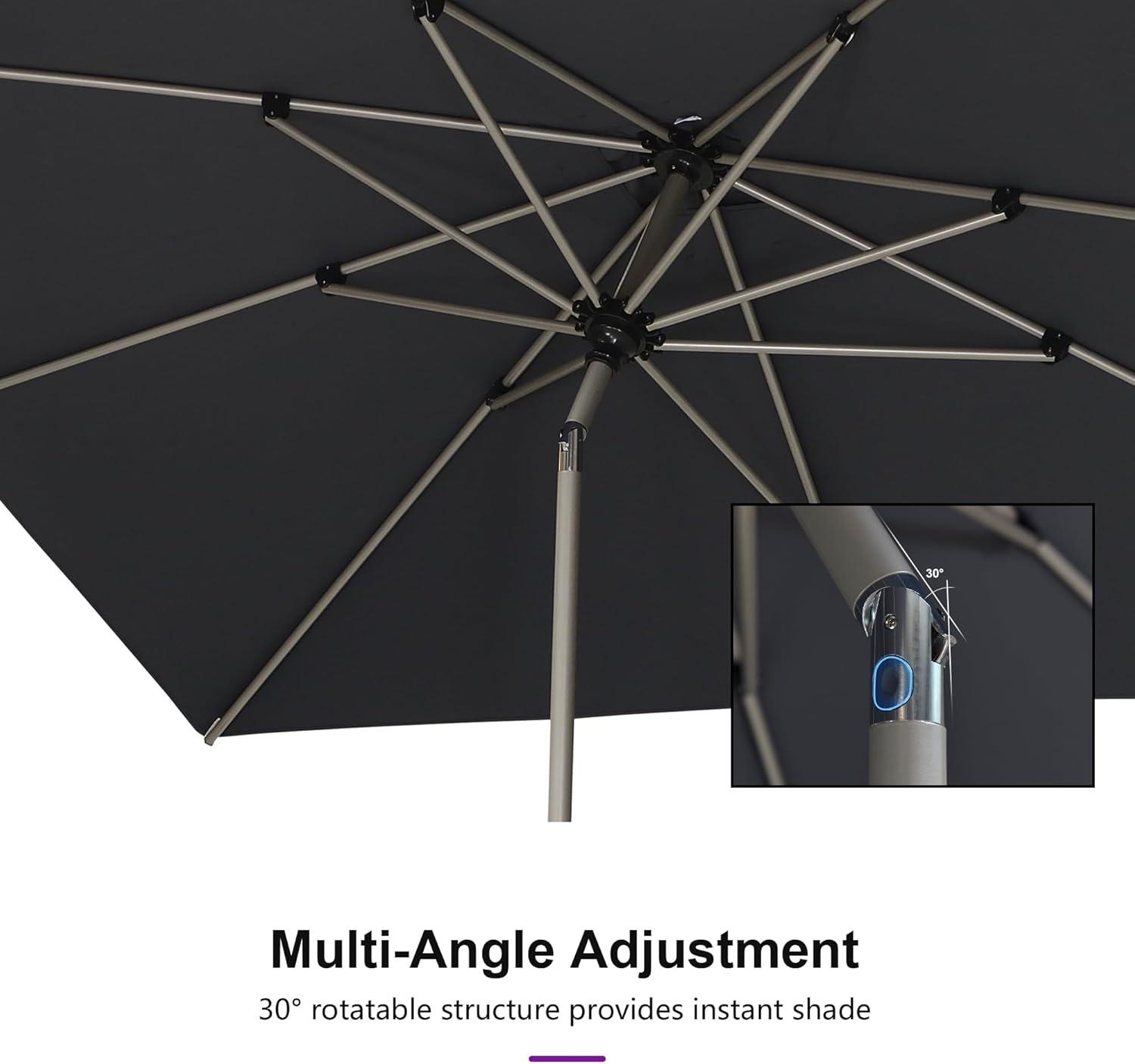 image:imagePURPLE LEAF 6 x 9 Rectangle Outdoor Umbrella for Patio with Tilt Adjustment Patio Table Umbrella for 3 Year Fade Resistant Aluminum Pool Market Umbrella for Deck Garden Patio Poolside or LawnGrey