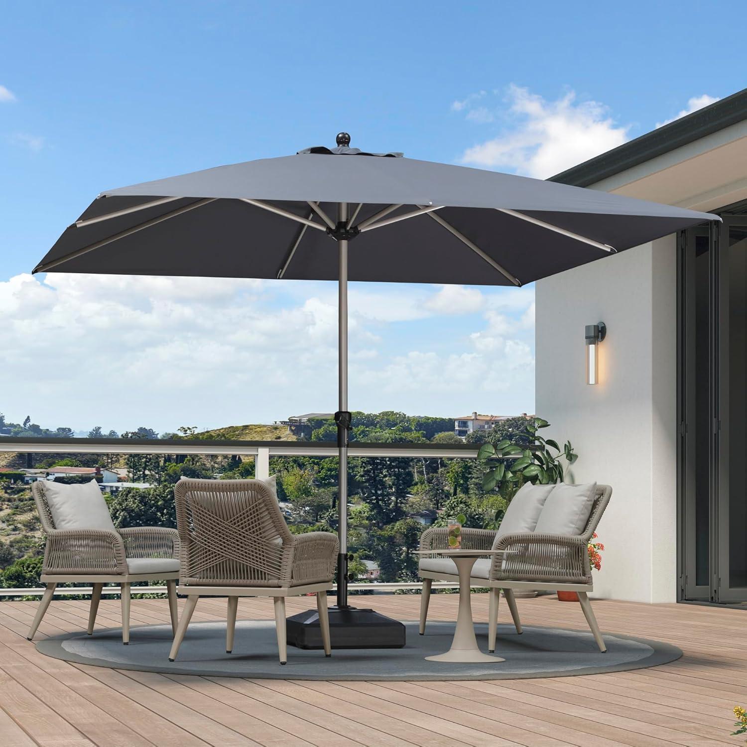 image:imagePURPLE LEAF 6 x 9 Rectangle Outdoor Umbrella for Patio with Tilt Adjustment Patio Table Umbrella for 3 Year Fade Resistant Aluminum Pool Market Umbrella for Deck Garden Patio Poolside or LawnGrey