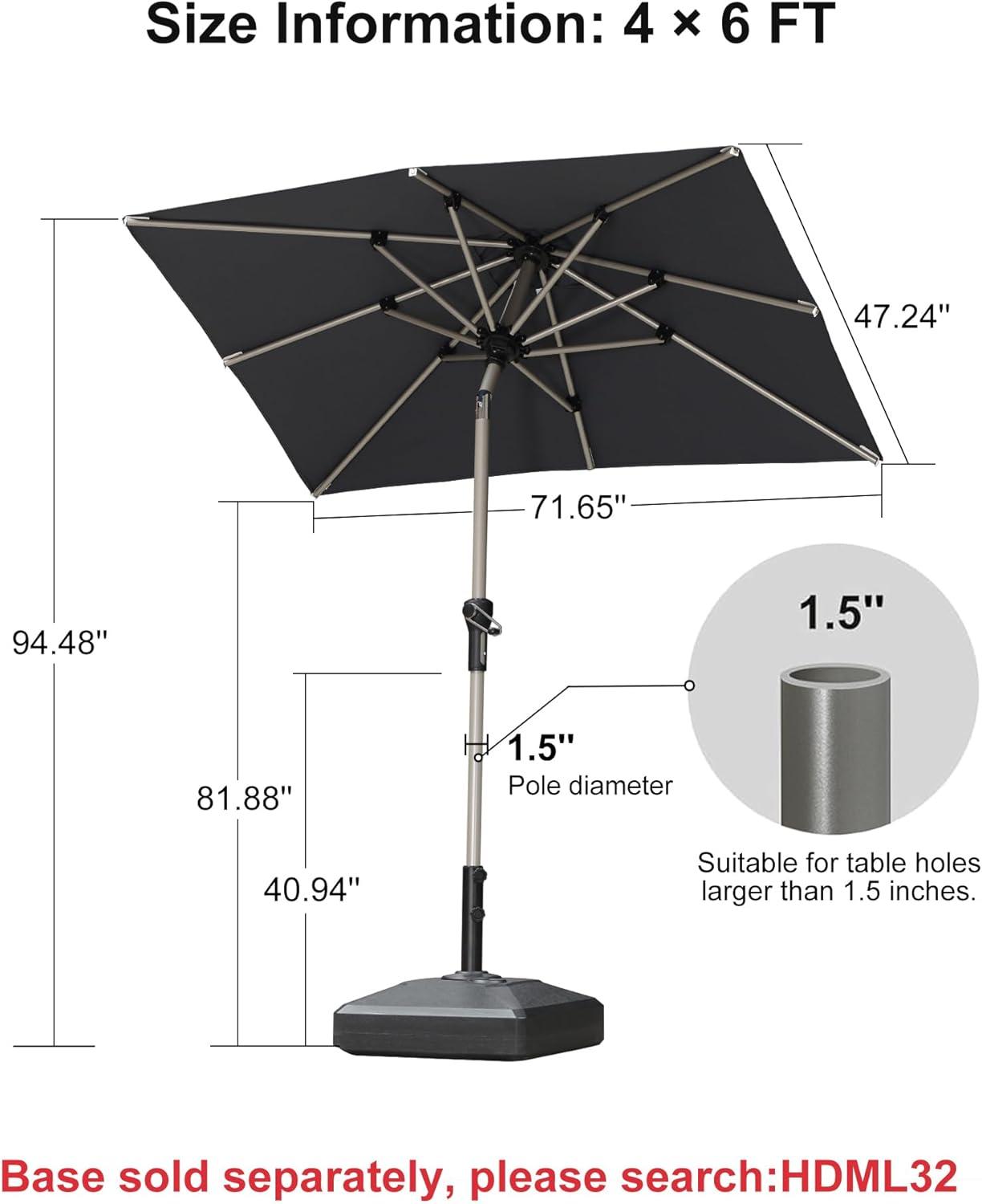 image:imagePURPLE LEAF 6 x 9 Rectangle Outdoor Umbrella for Patio with Tilt Adjustment Patio Table Umbrella for 3 Year Fade Resistant Aluminum Pool Market Umbrella for Deck Garden Patio Poolside or LawnGrey