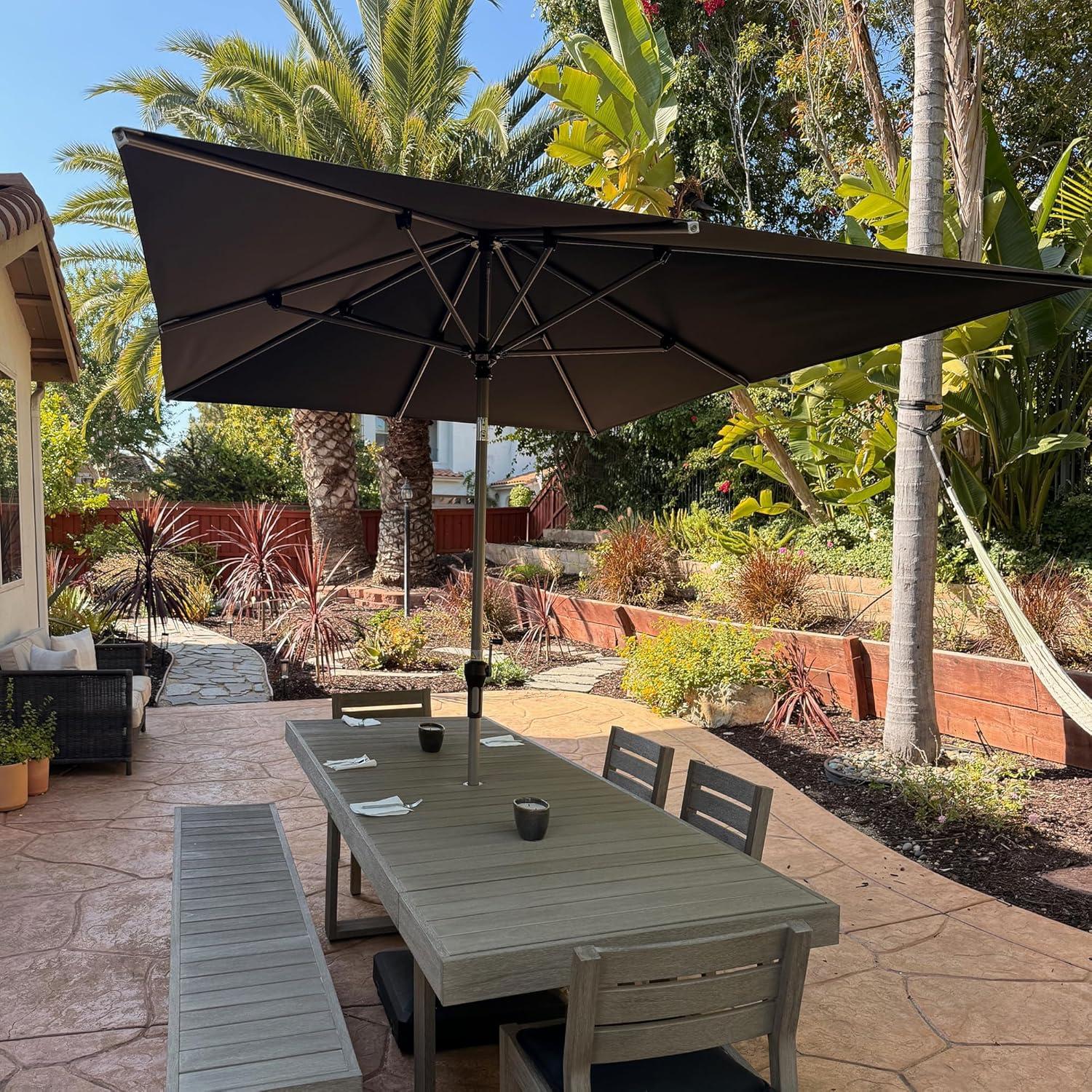 image:imagePURPLE LEAF 6 x 9 Rectangle Outdoor Umbrella for Patio with Tilt Adjustment Patio Table Umbrella for 3 Year Fade Resistant Aluminum Pool Market Umbrella for Deck Garden Patio Poolside or LawnGrey
