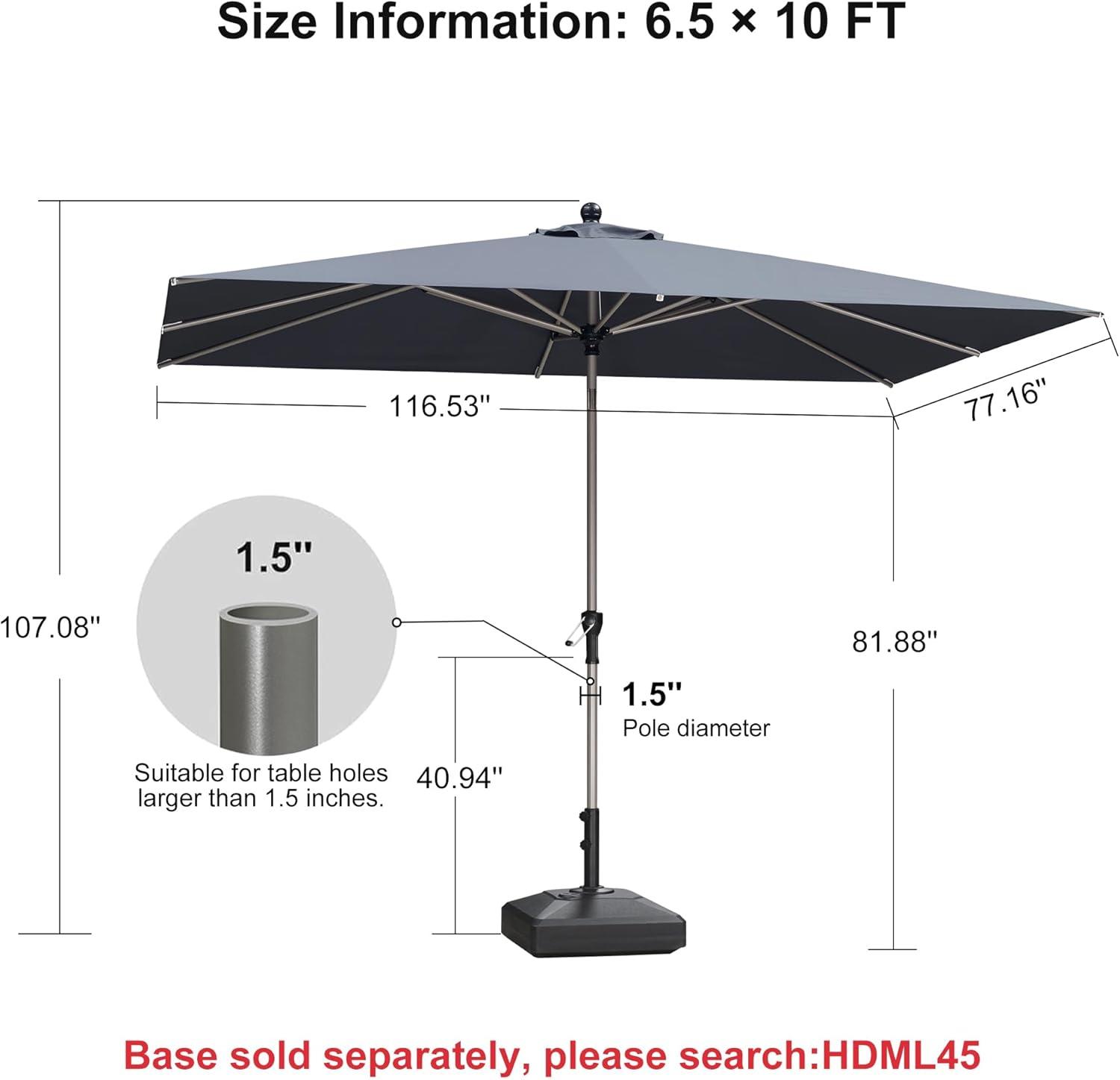 image:imagePURPLE LEAF 6 x 9 Rectangle Outdoor Umbrella for Patio with Tilt Adjustment Patio Table Umbrella for 3 Year Fade Resistant Aluminum Pool Market Umbrella for Deck Garden Patio Poolside or LawnGrey
