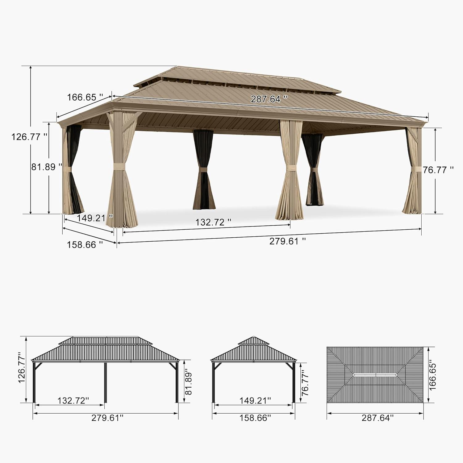 image:imagePURPLE LEAF 8 x 10 Outdoor Hardtop Gazebo Champagne Small Aluminum Gazebo with Galvanized Steel Double Roof Curtains and Netting for Patio Lawn and Garden14 X 24