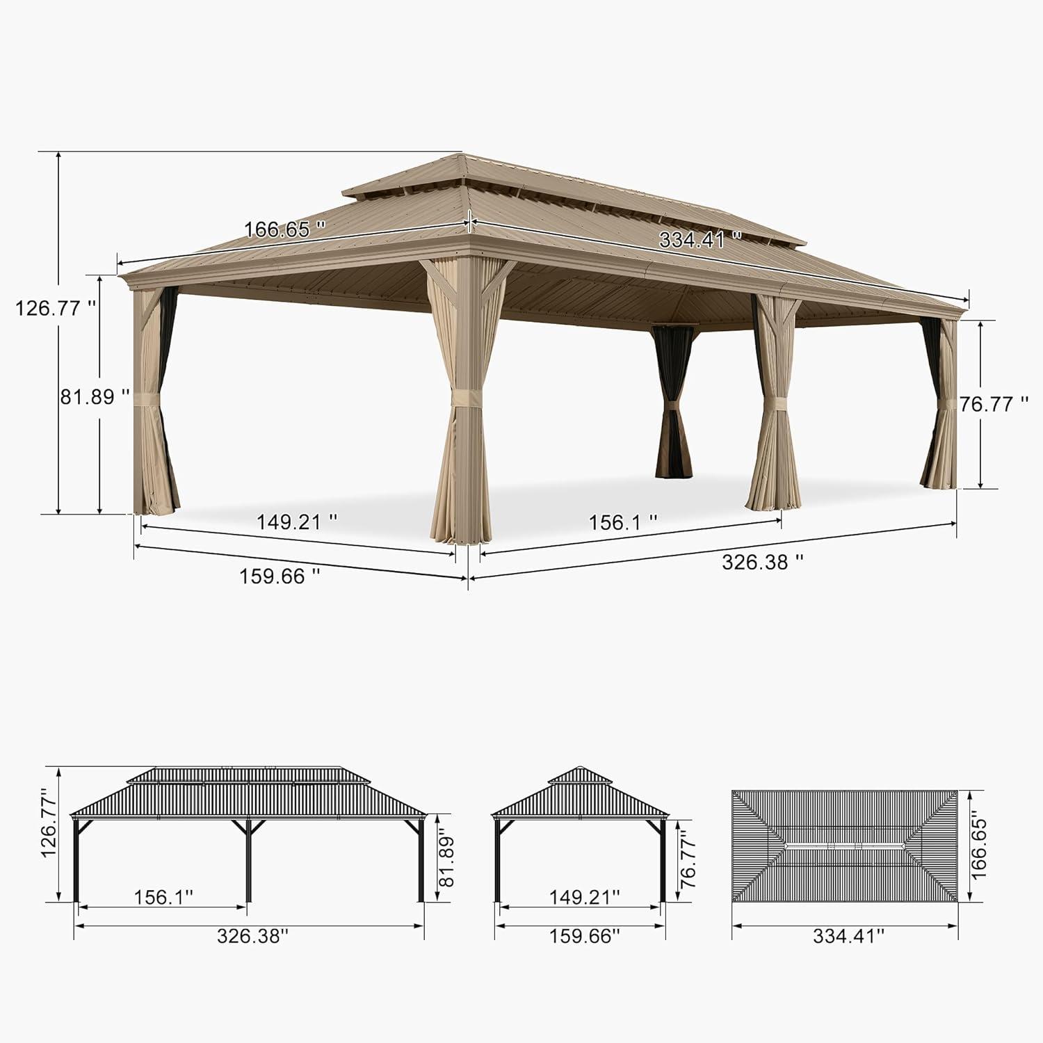 image:imagePURPLE LEAF 8 x 10 Outdoor Hardtop Gazebo Champagne Small Aluminum Gazebo with Galvanized Steel Double Roof Curtains and Netting for Patio Lawn and Garden14 X 28