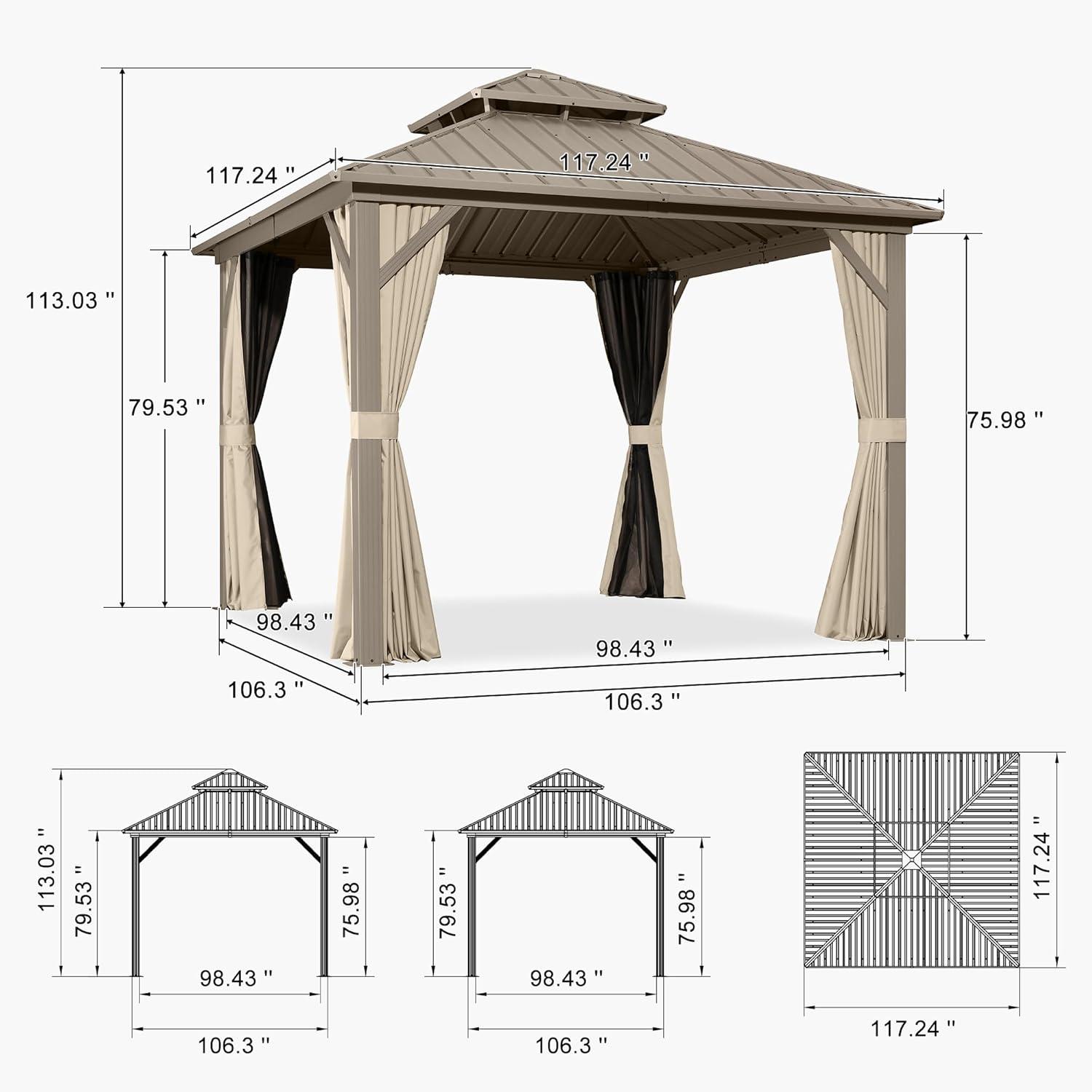 image:imagePURPLE LEAF 8 x 10 Outdoor Hardtop Gazebo Champagne Small Aluminum Gazebo with Galvanized Steel Double Roof Curtains and Netting for Patio Lawn and Garden10 X 10