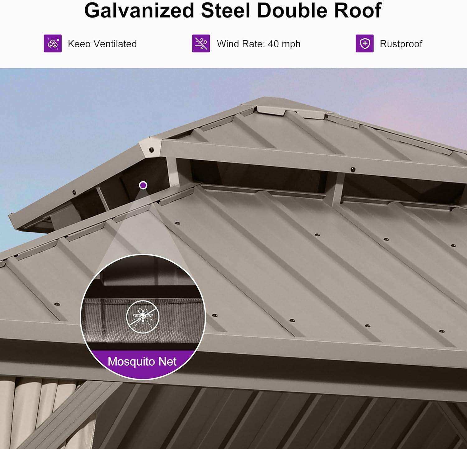 image:imagePURPLE LEAF 8 x 10 Outdoor Hardtop Gazebo Champagne Small Aluminum Gazebo with Galvanized Steel Double Roof Curtains and Netting for Patio Lawn and Garden10 X 10