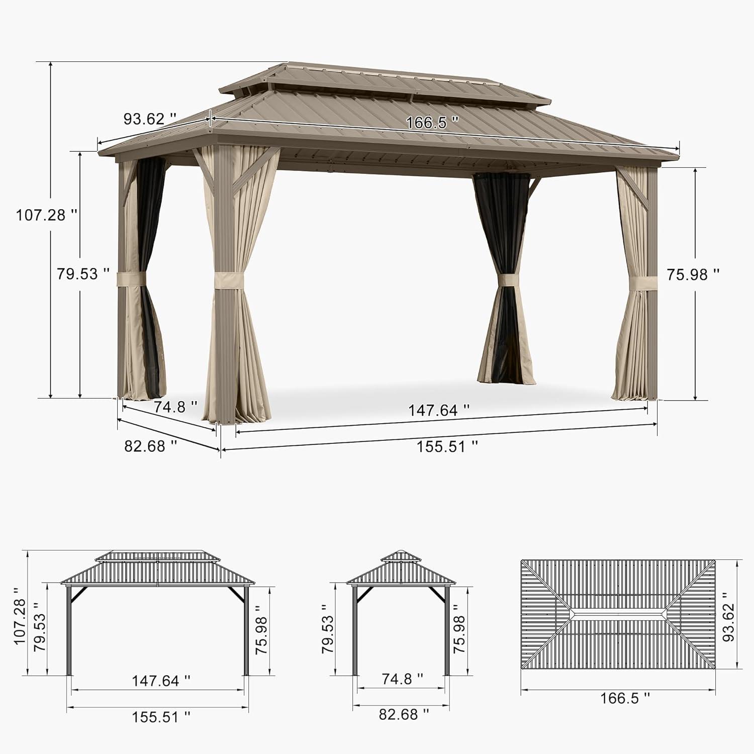 image:imagePURPLE LEAF 8 x 10 Outdoor Hardtop Gazebo Champagne Small Aluminum Gazebo with Galvanized Steel Double Roof Curtains and Netting for Patio Lawn and Garden8 X 14