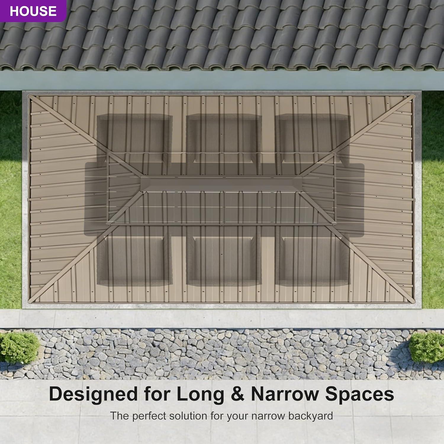 image:imagePURPLE LEAF 8 x 10 Outdoor Hardtop Gazebo Champagne Small Aluminum Gazebo with Galvanized Steel Double Roof Curtains and Netting for Patio Lawn and Garden8 X 14