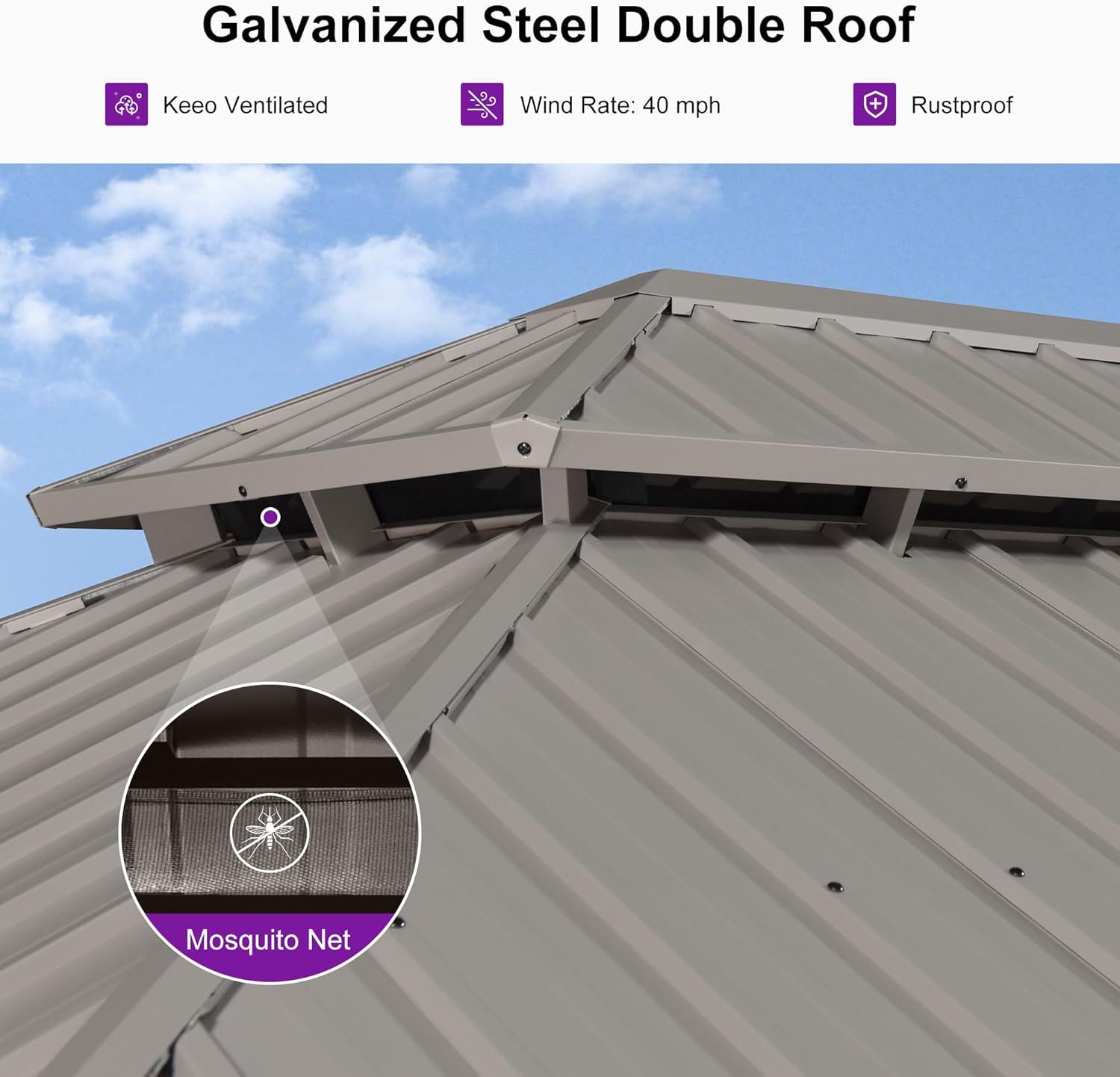 image:imagePURPLE LEAF 8 x 10 Outdoor Hardtop Gazebo Champagne Small Aluminum Gazebo with Galvanized Steel Double Roof Curtains and Netting for Patio Lawn and Garden10 X 14